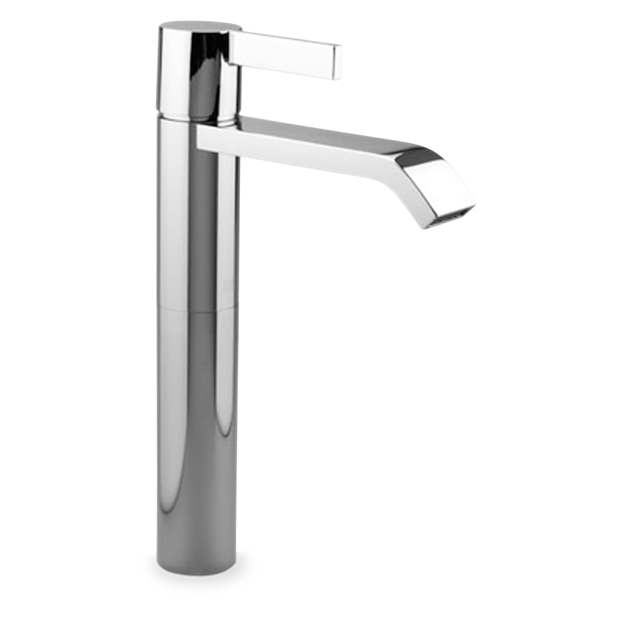 Single-lever lavatory mixer with extended shank, for use with vessel sinks.