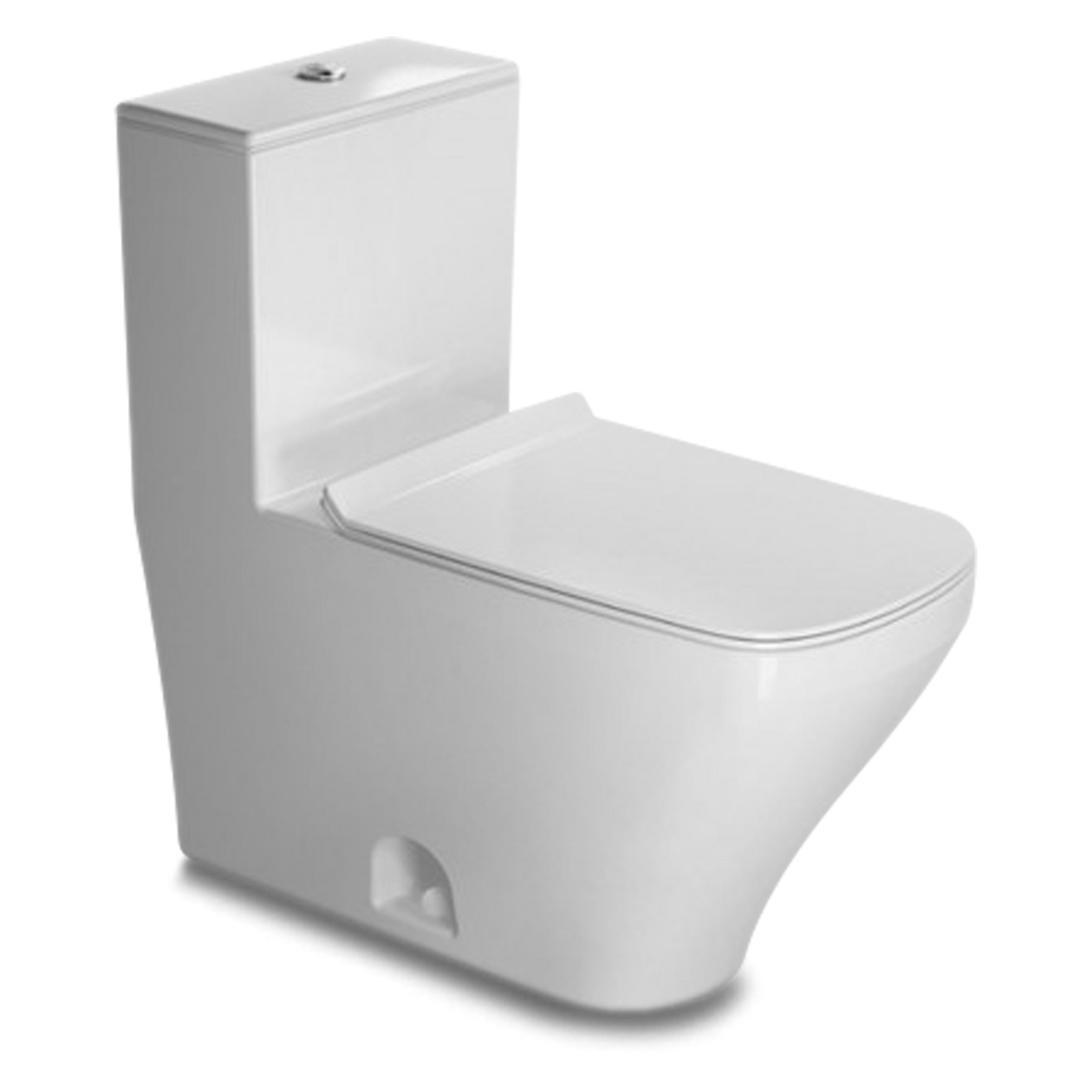 Designed by Matteo Thun, this seamless, modern, one-piece toilet features an elongated bowl, and dual flush technology.