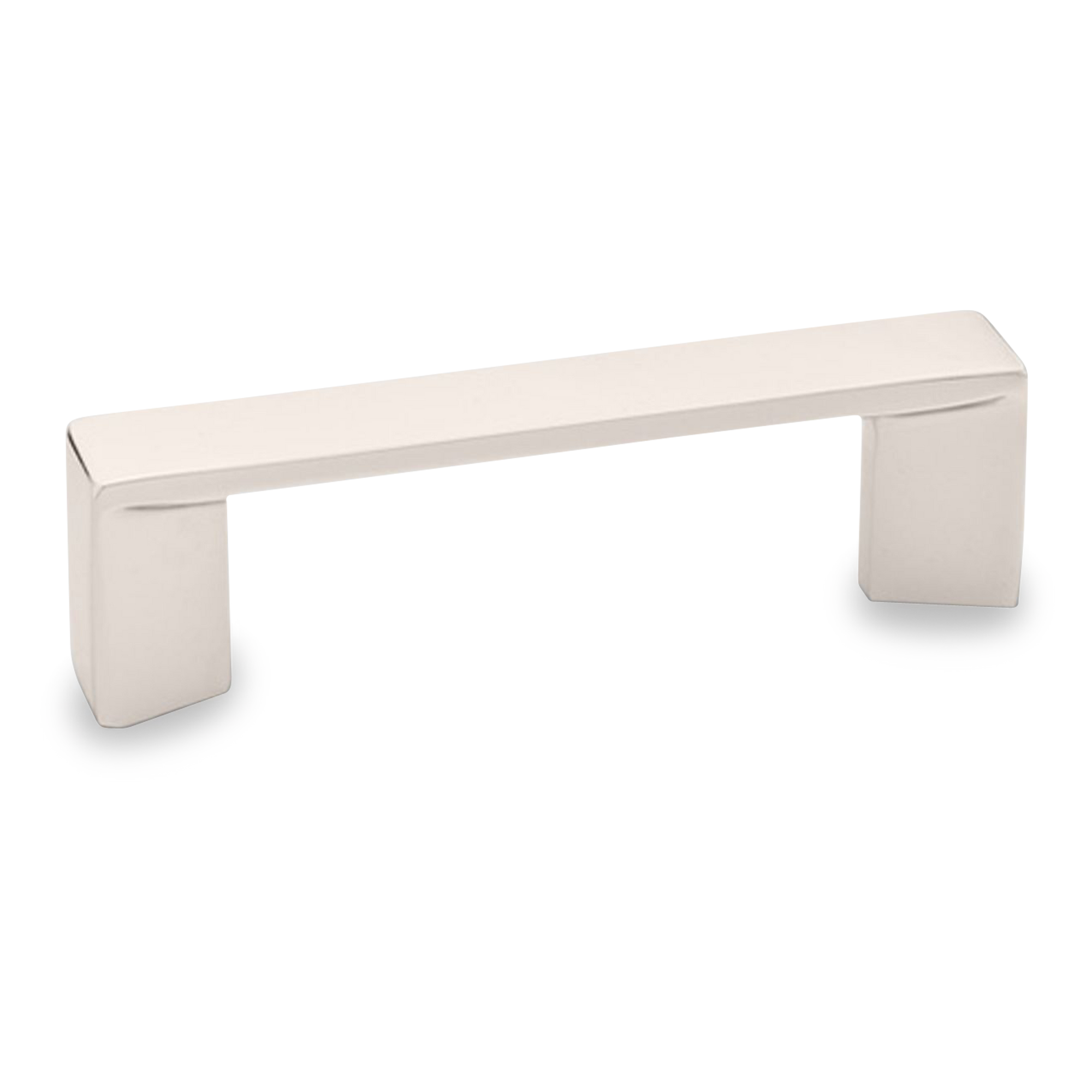 A modern and seamless polished nickel pull with sleek side handle details.
