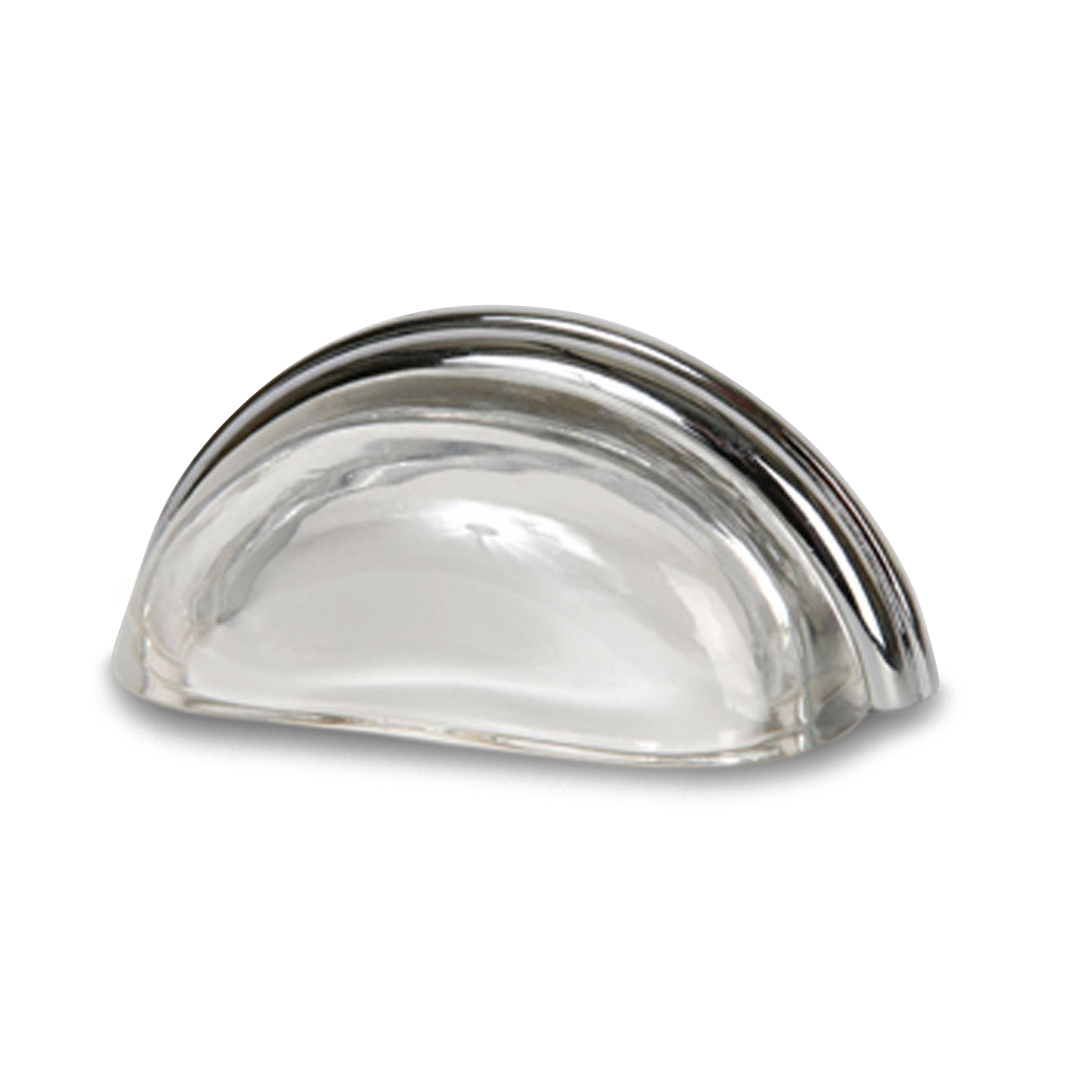 A sophisticated, transitional bin pull featuring a clear glass.