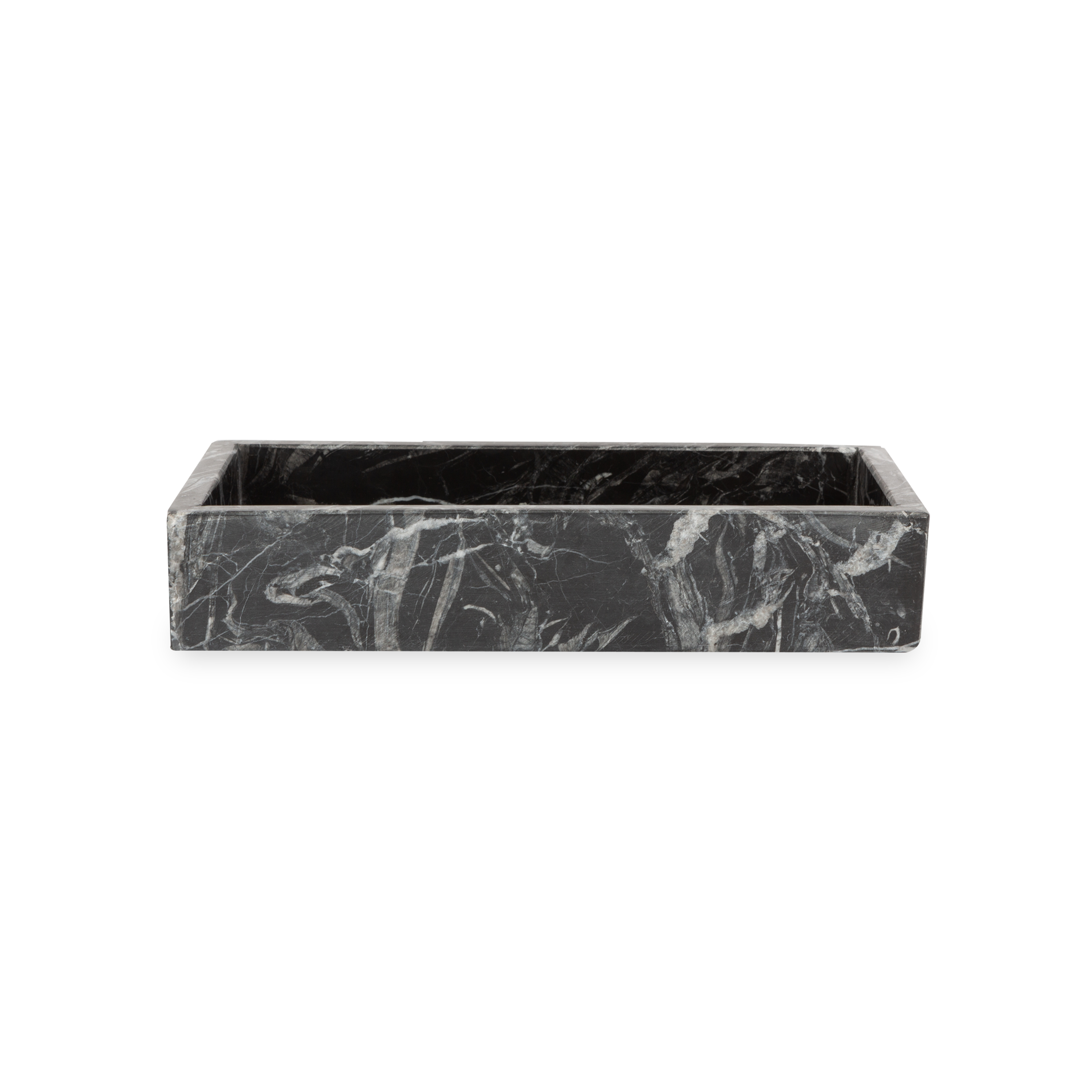 Beautifully handcrafted by skilled artisans, the Marble Collection accessories are made from black marble with natural white veins.