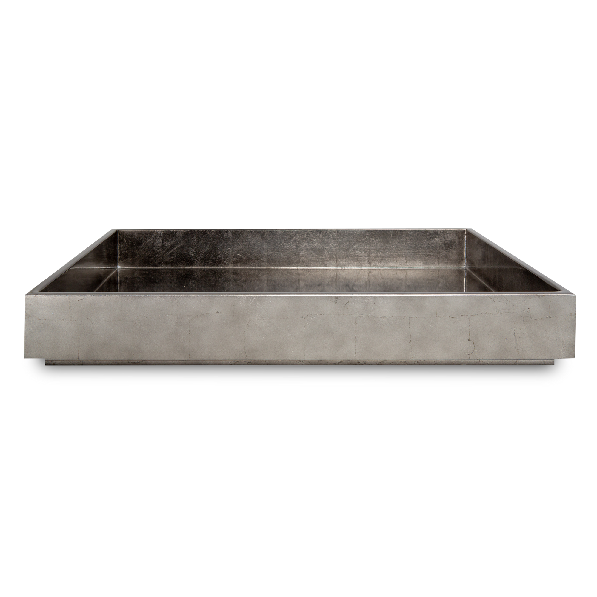 This elegant tray features a gunmetal silver leaf finish.