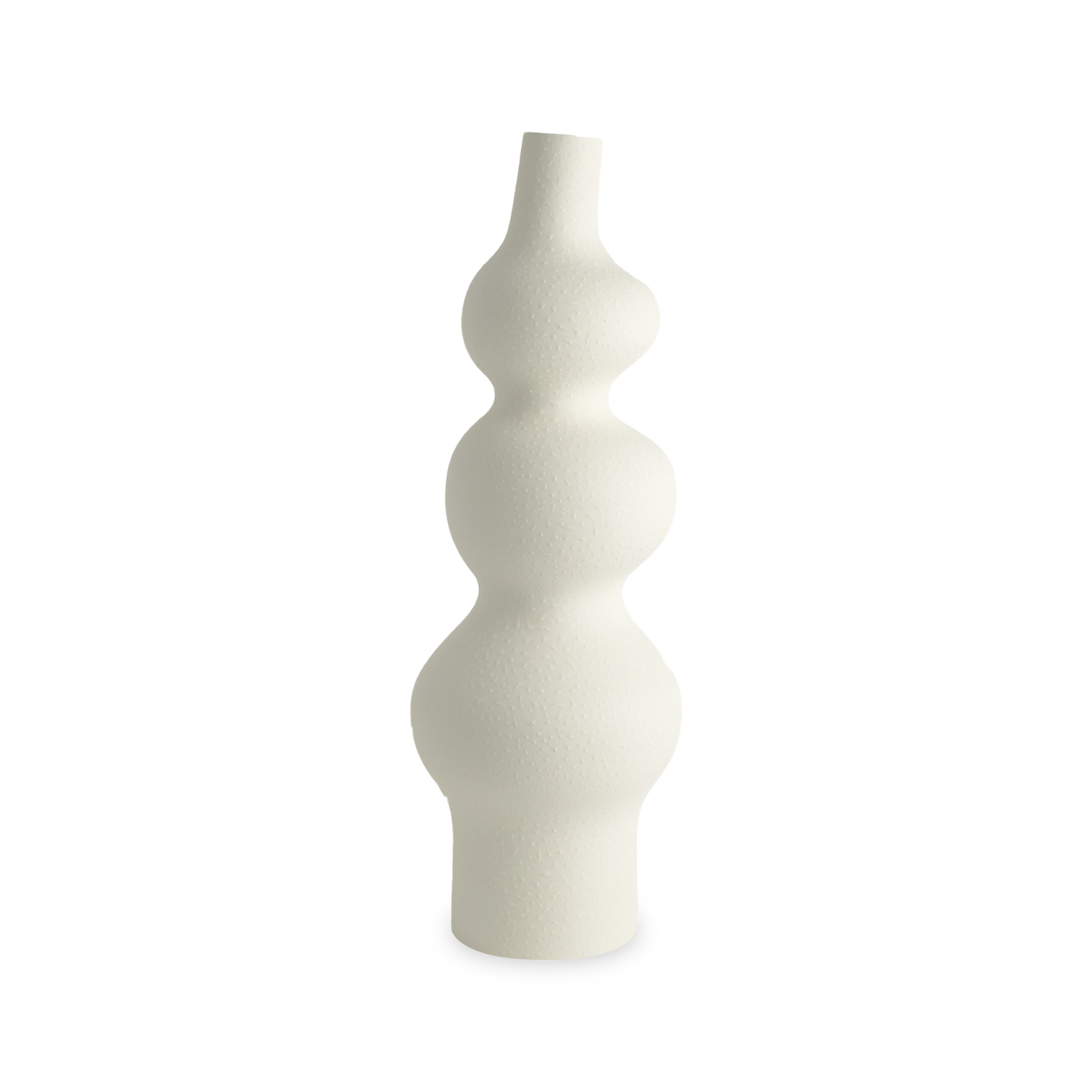 With round lines and a pleasant silhouette, the Bubbled Tower Vase in Matte White combines texture and an organic form for decorative drama.