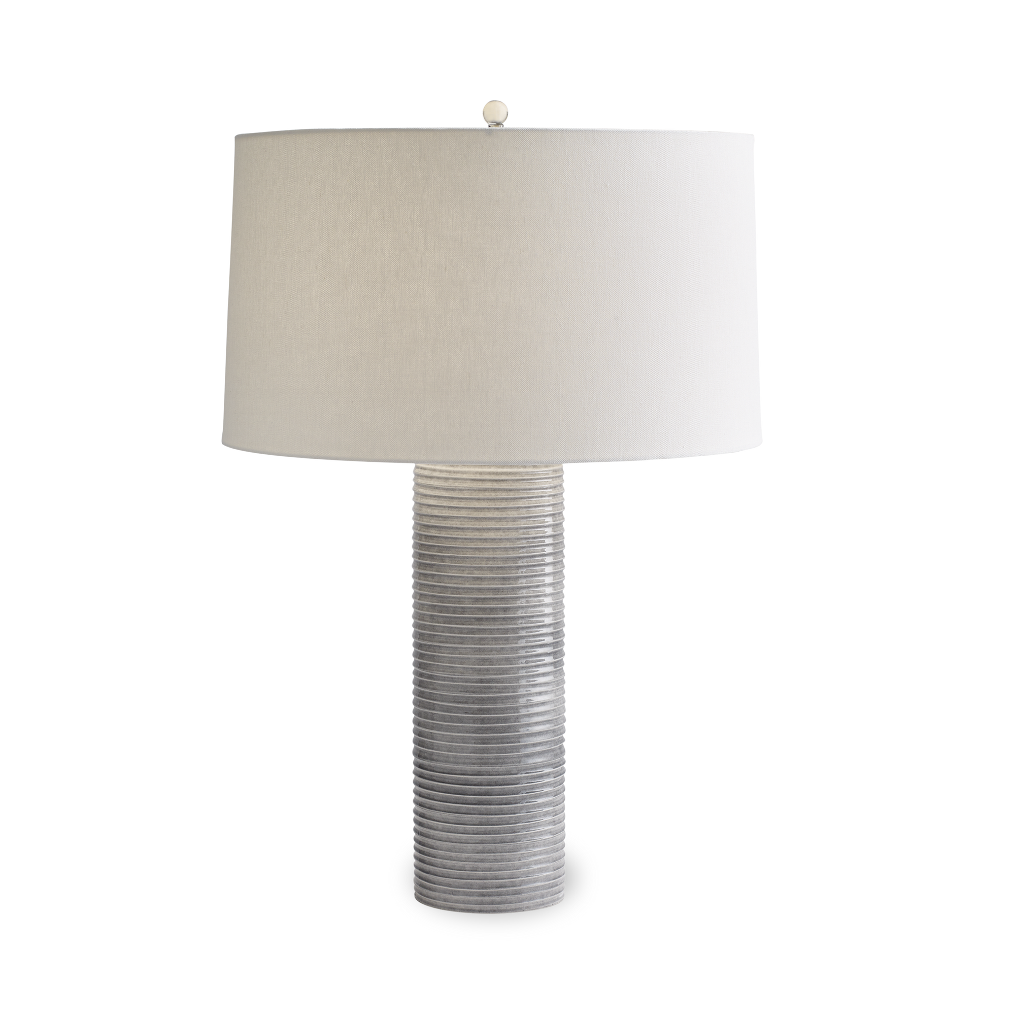 The statuesque Broderick Table Lamp has a column base with deeply ridged detail.