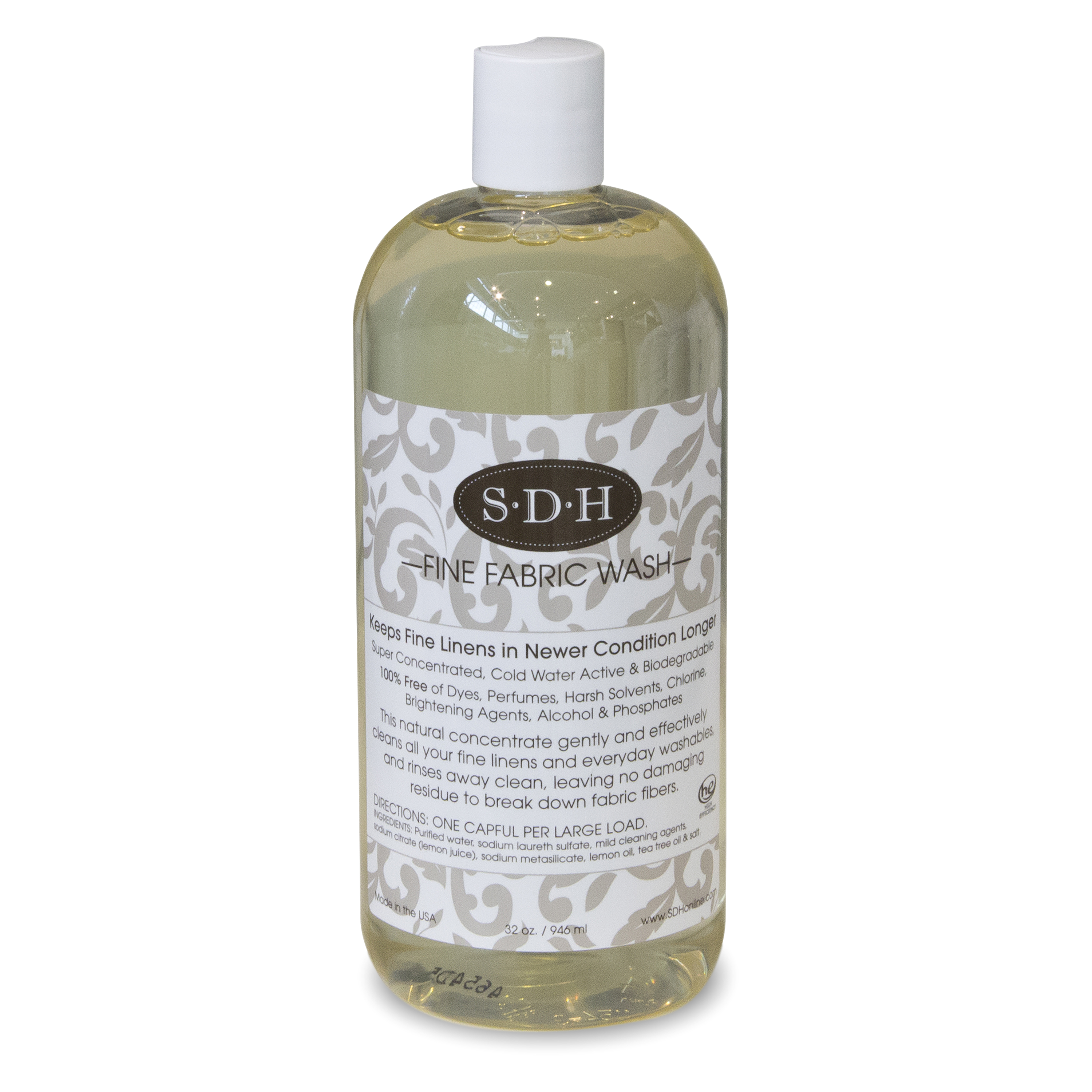 The SDH Fine Fabric Wash is pure and natural and leaves your linens fresh and clean.