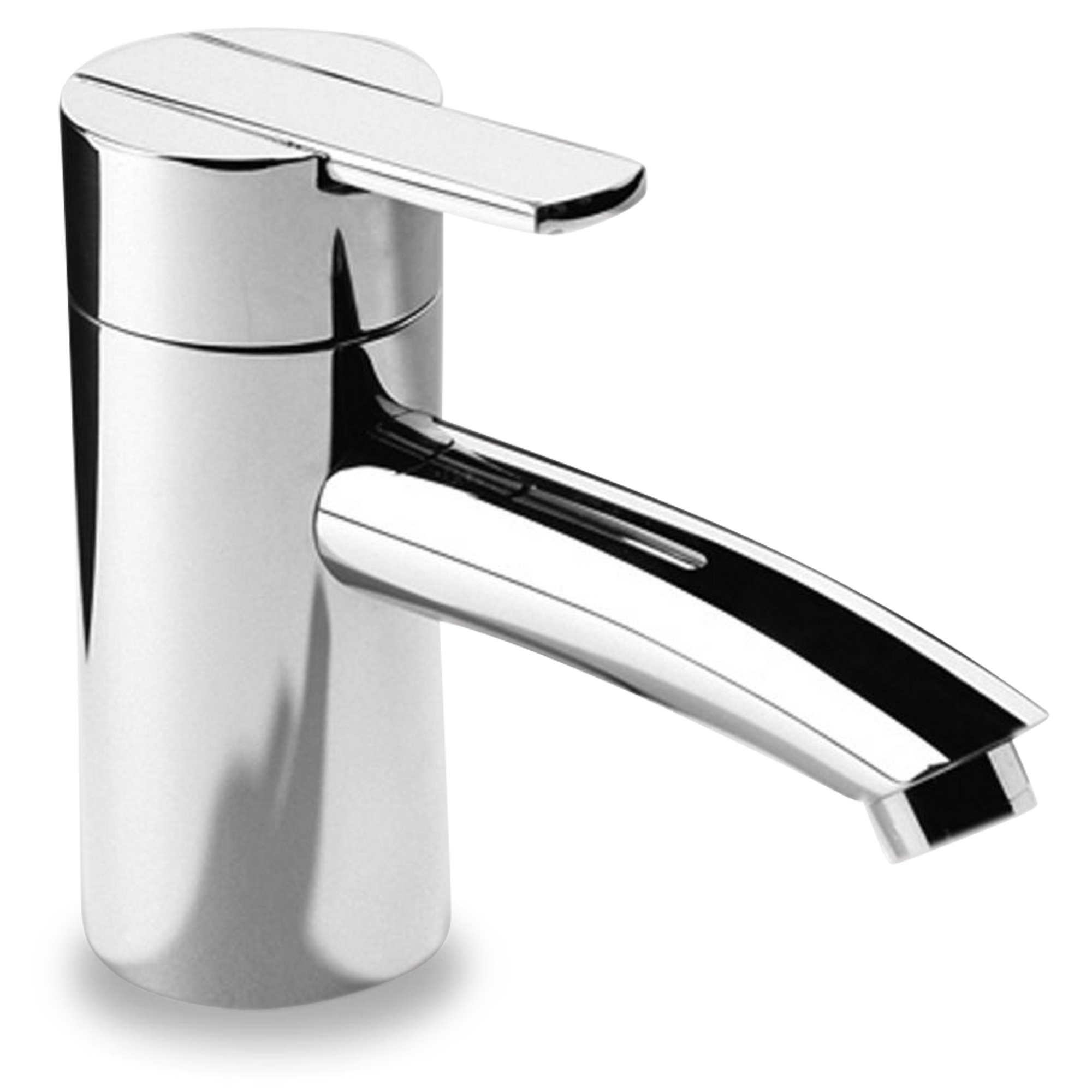 A single-hole faucet with one gently curved lever handle.