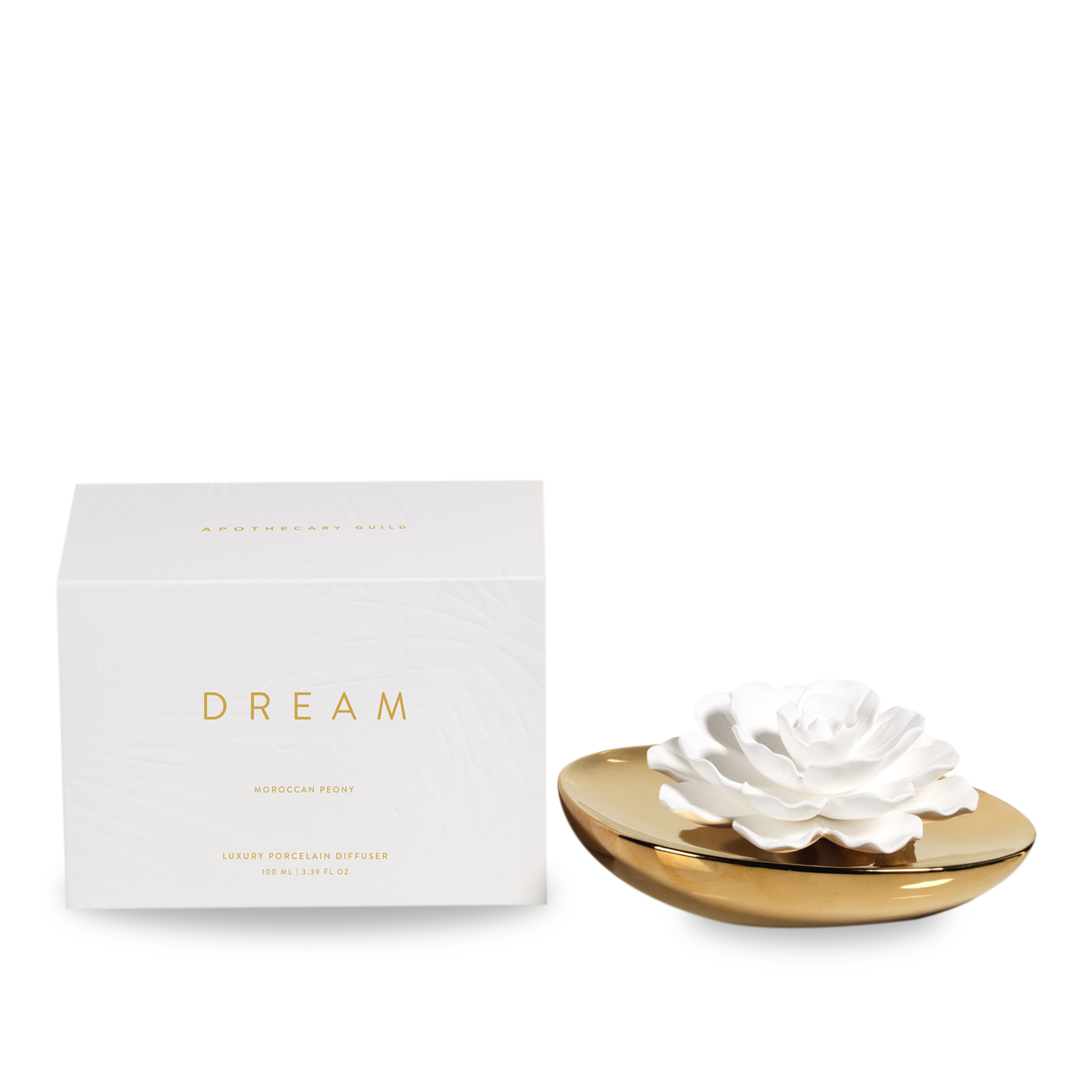 This elegant Dream diffuser allows a soft and subtle frangrance to waft through your room through its floral porcelain topper.