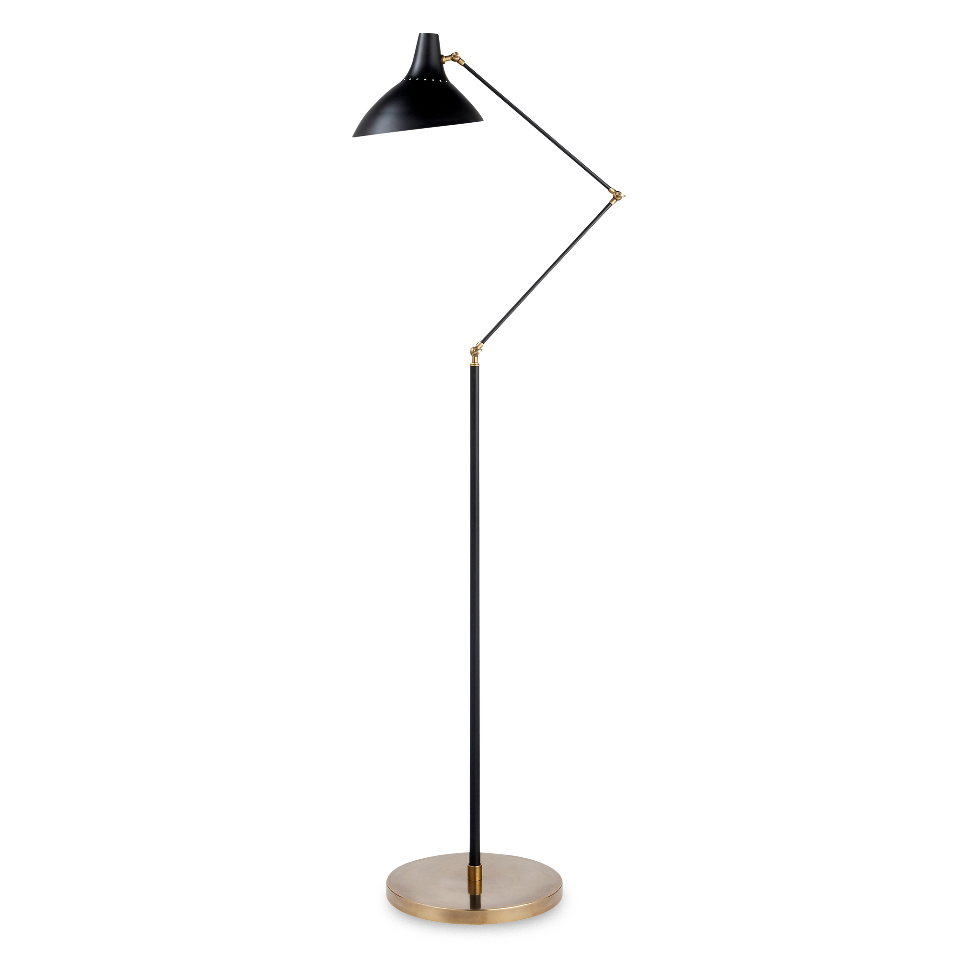 Adjustable matte black metal floor lamp with a contemporary shade.