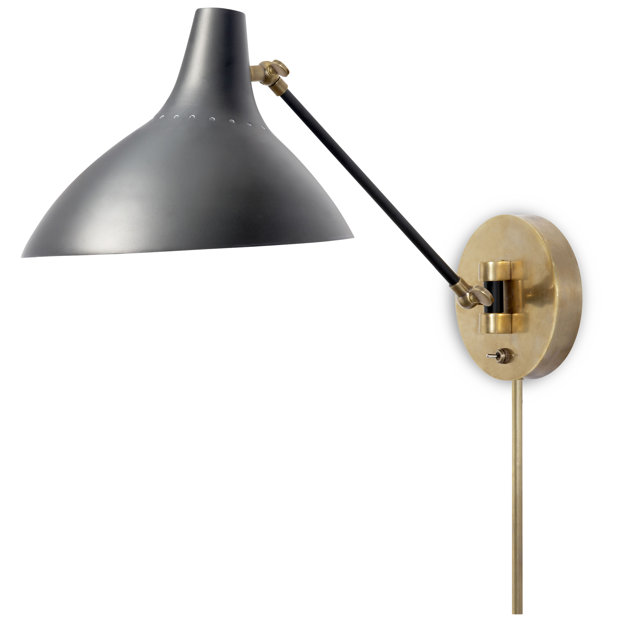 Classic and sophisticated black wall sconce with hand rubbed antique brass accents.