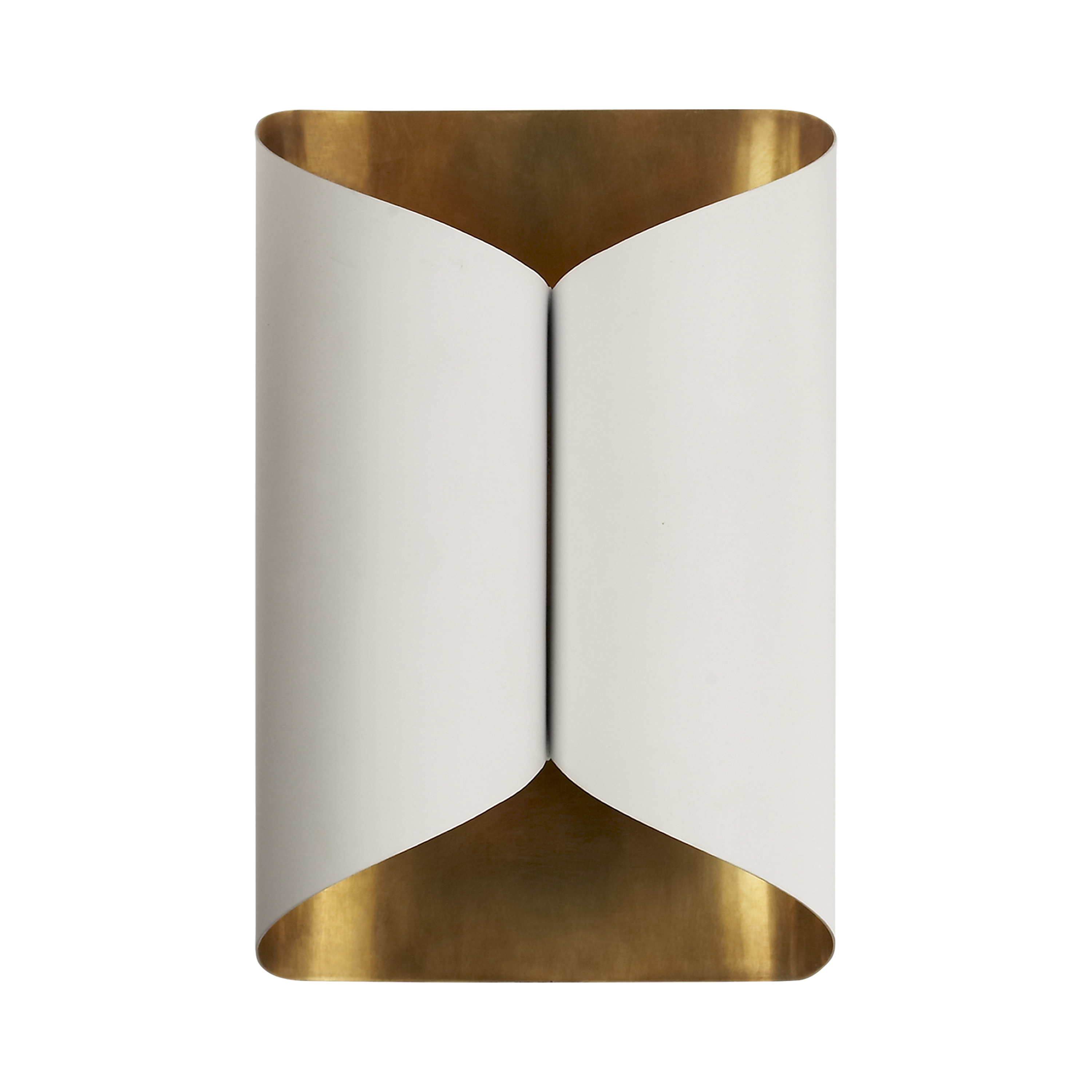 An elegant modern wall sconce with a curved matte white exterior and gilded gold interior which will create a rich, warm glow in a room.