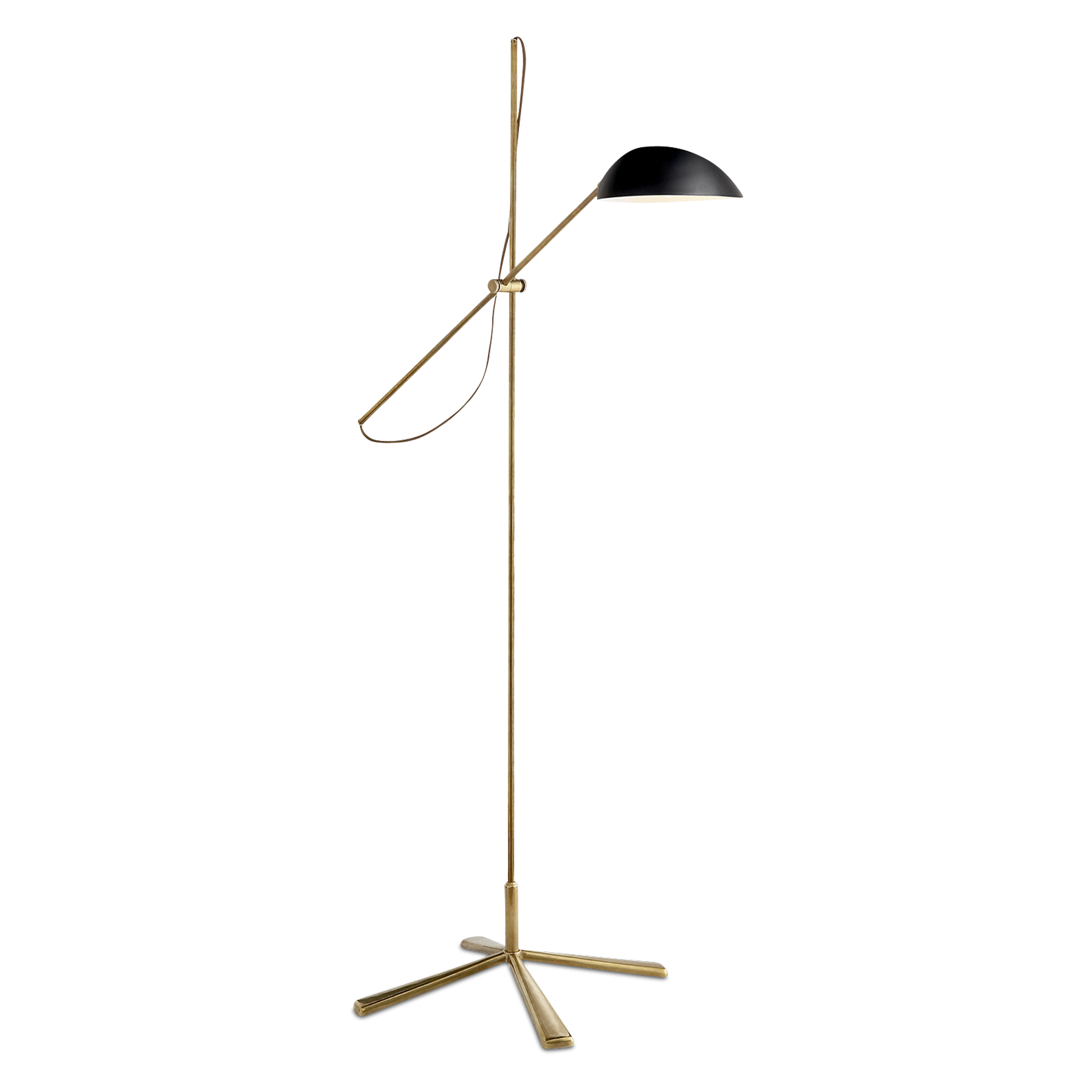 A minimalist floor lamp with an adjustable arm and exposed wire for a contemporary feel.