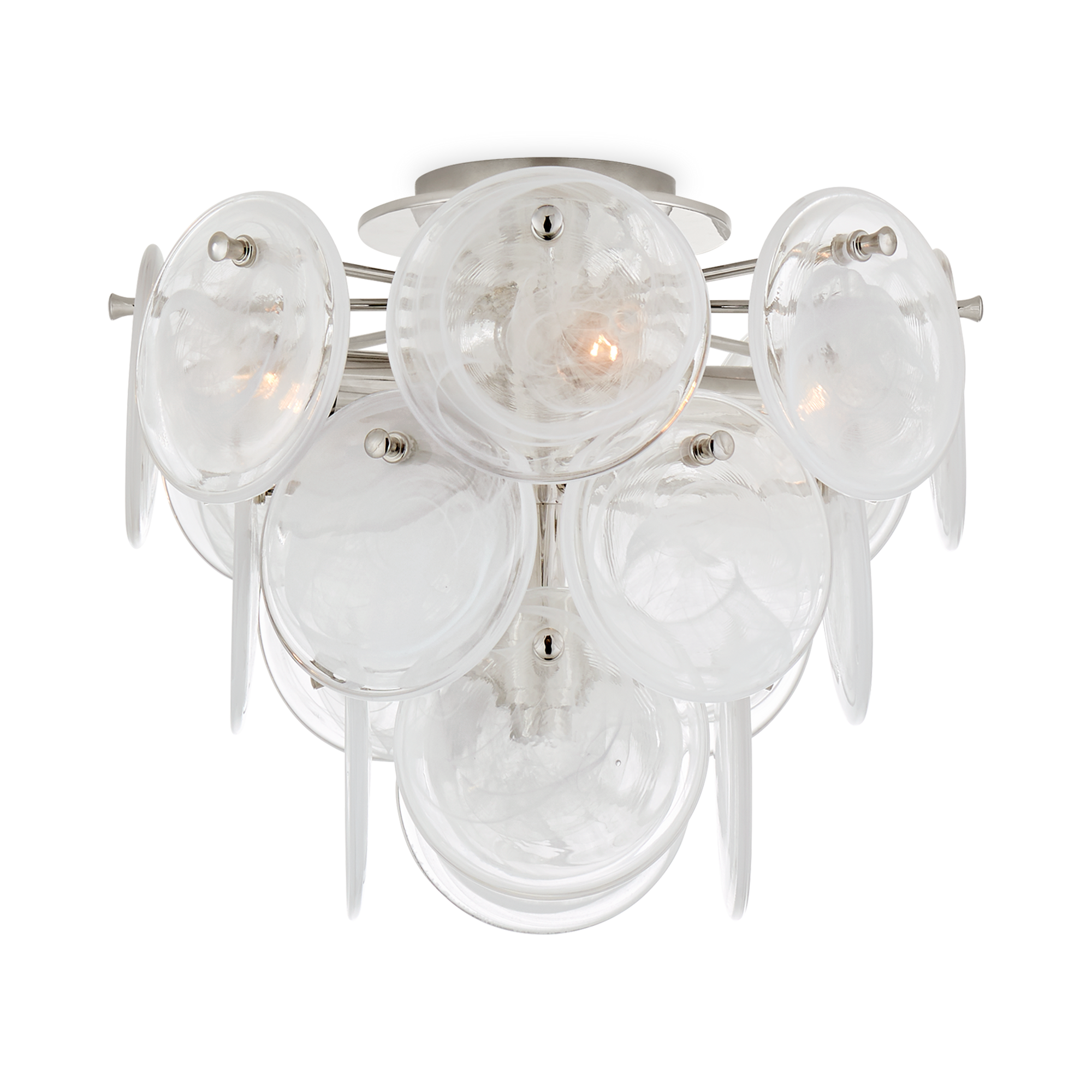 The Loire Medium Tier Flush Mount is inspired by old-world glamour and European midcentury design.
