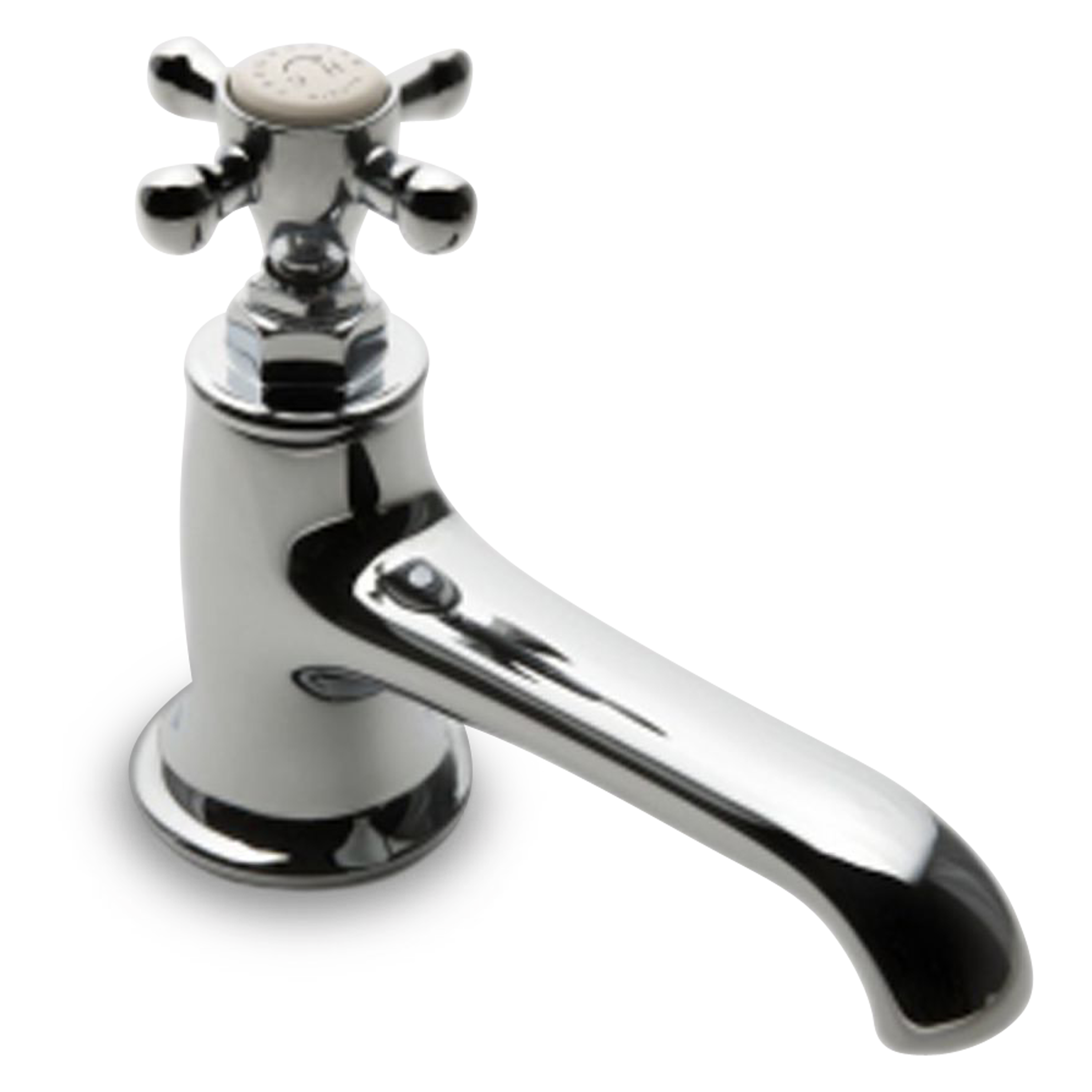 A traditional single-hole faucet with cross handle.