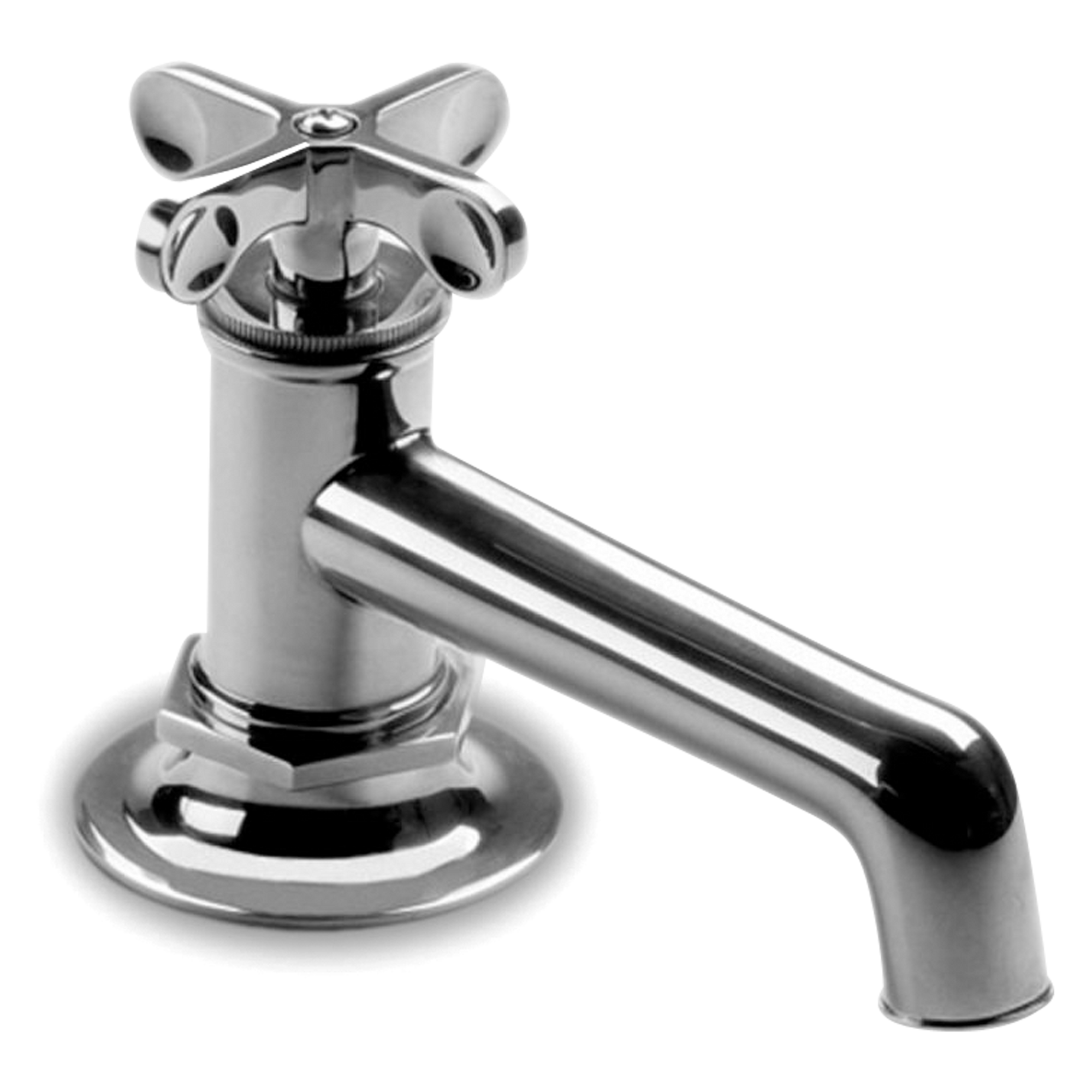 A transitional faucet single-hole faucet with cross handle.