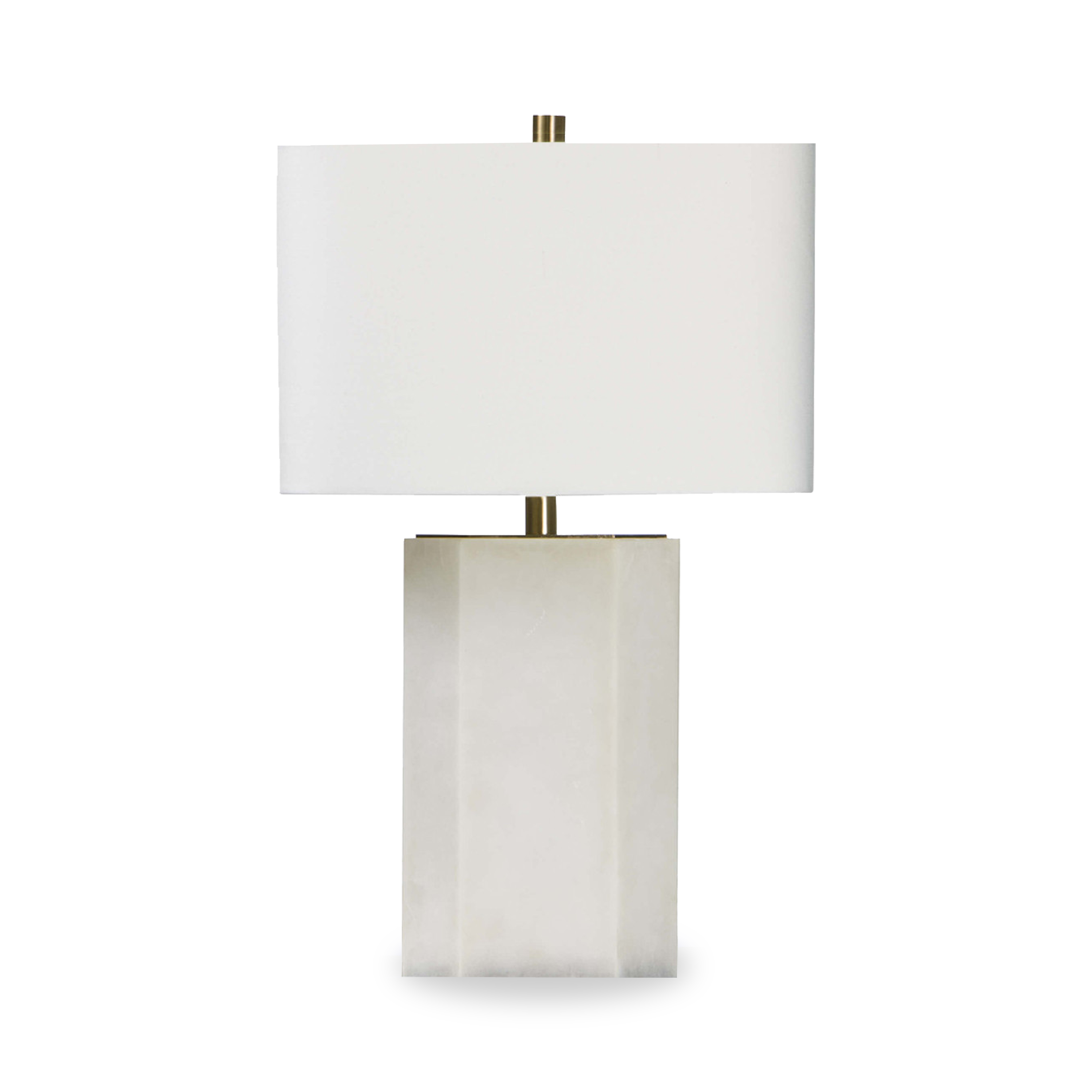 Clean lines and elemental materials lend an iconic quality to the Alabaster Block table lamp.