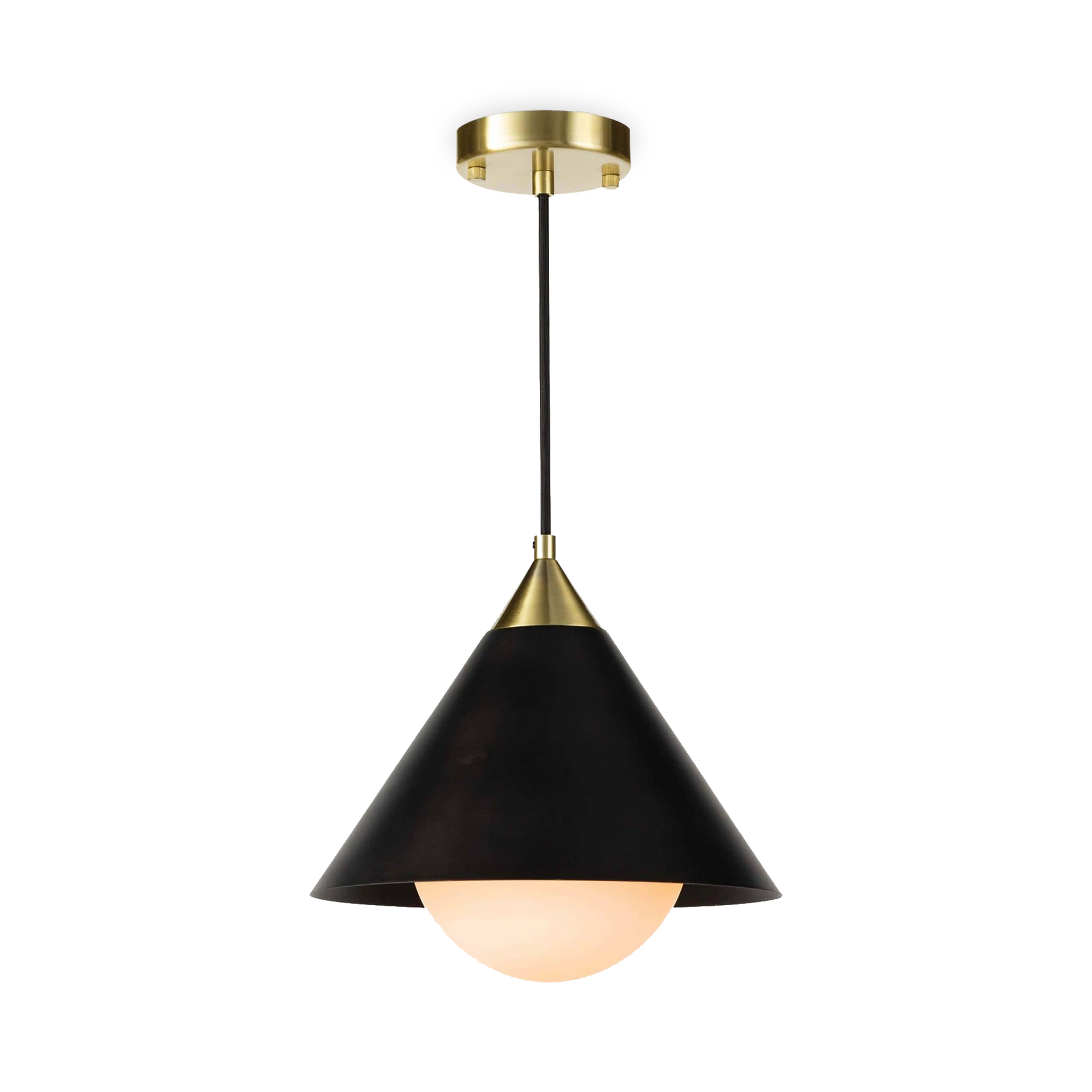 An elegantly modern pendant, the Hilton's conical shade is topped with a natural brass pop of contrast – and finished with the same warm brass canopy.