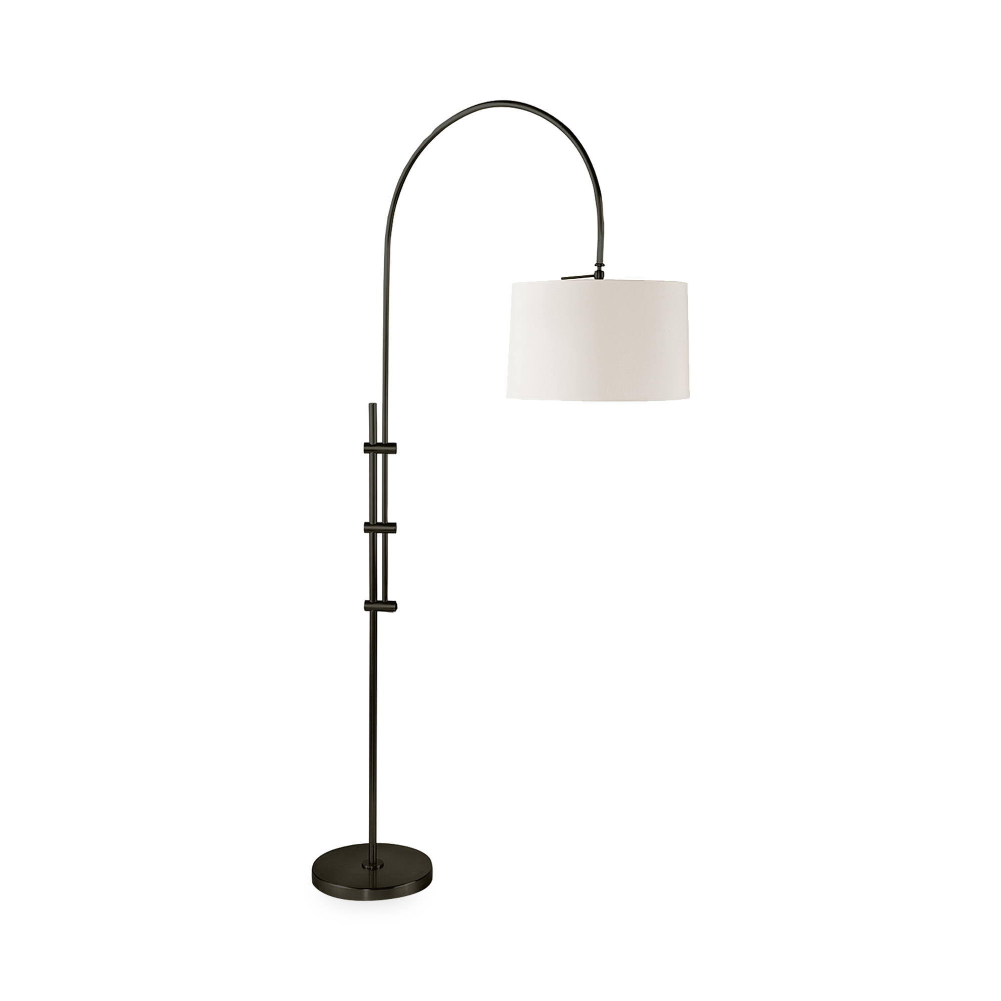 The juxtaposition of a metallic, adjustable base with a fabric shade gives this floor lamp a modern aesthetic—seamlessly fusing fashion and function.