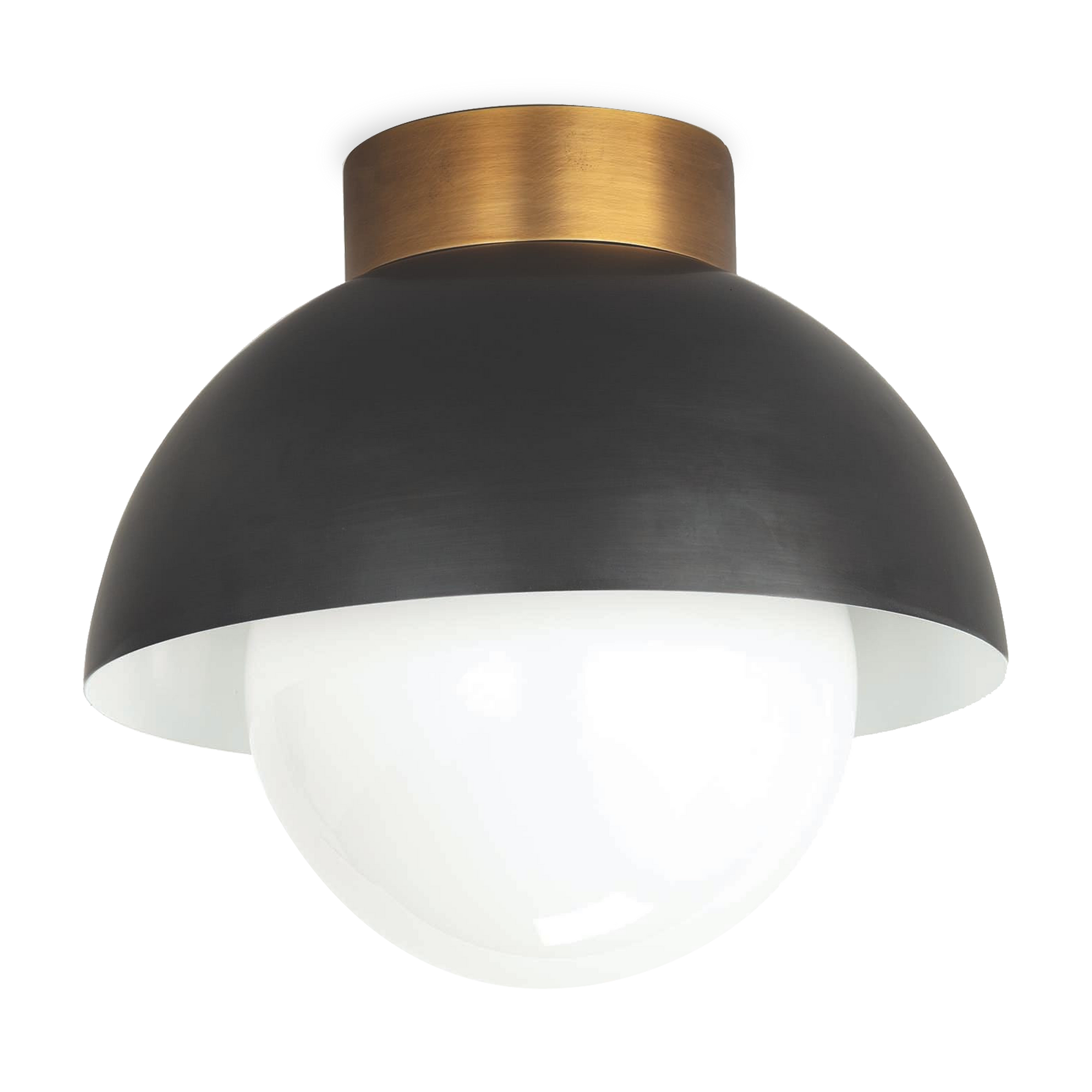 Our Montreux Flush Mount has a beautiful, minimalistic silhouette with its metal shade and the large, milk glass globe creates a soft glow when illuminated.