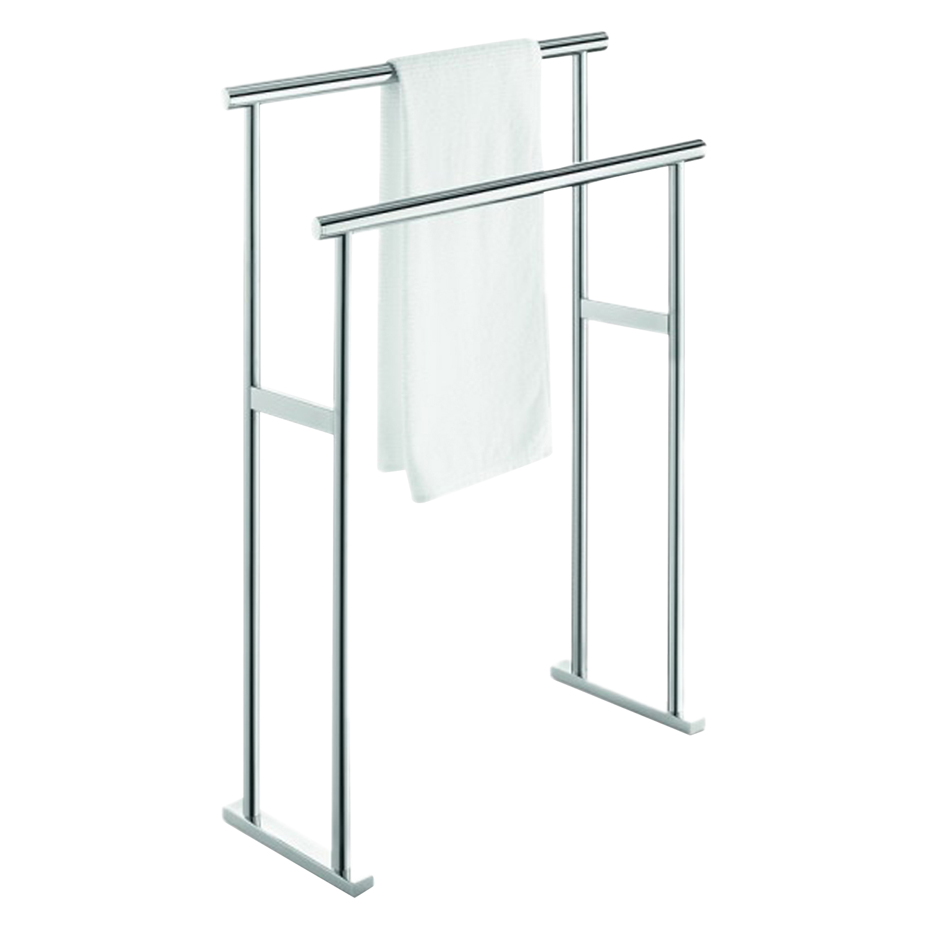 The Freestanding towel rack is a sleek and stylish piece designed with a glistening finish that adds a beautiful shine to the bathroom.