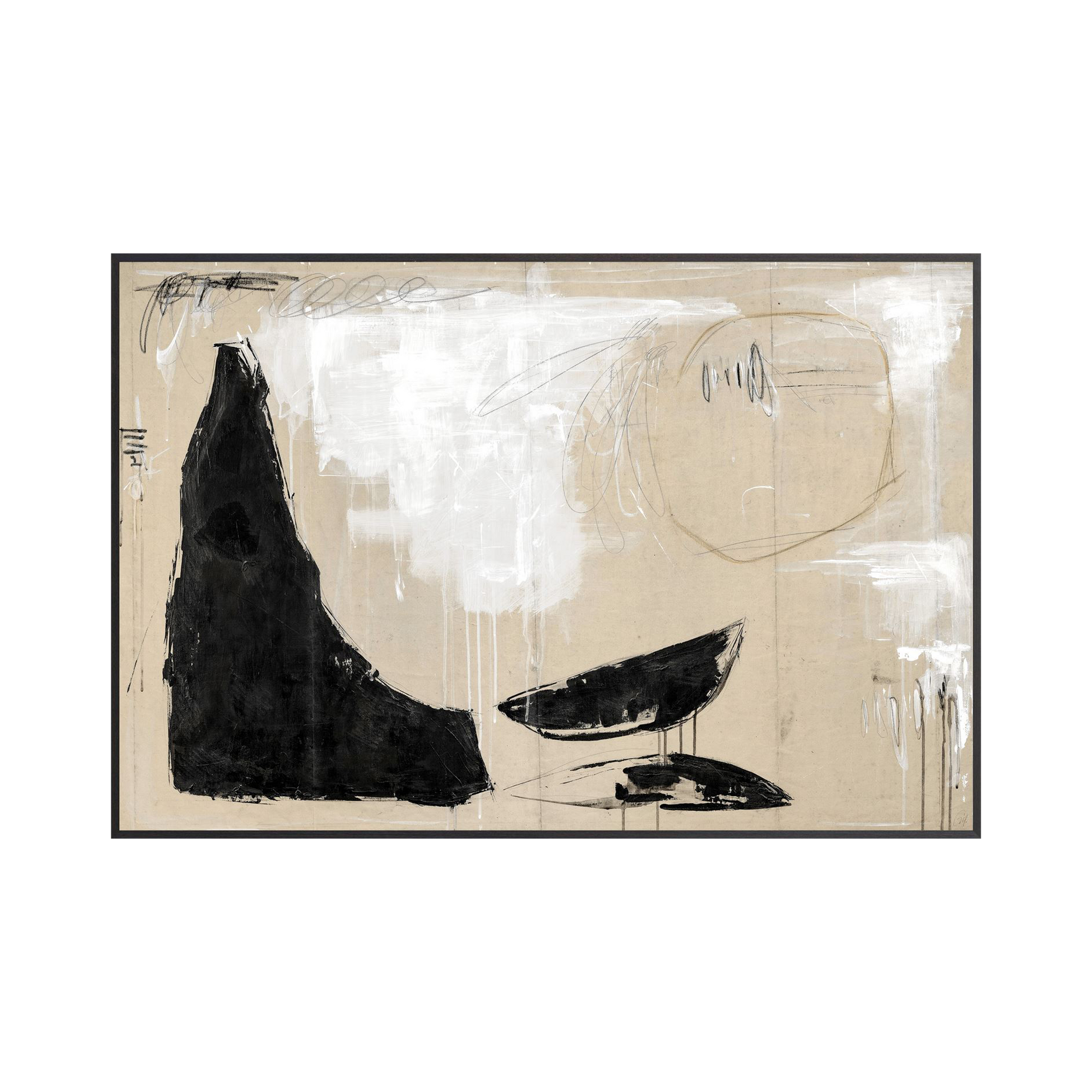 A painterly abstract featured in a black frame.