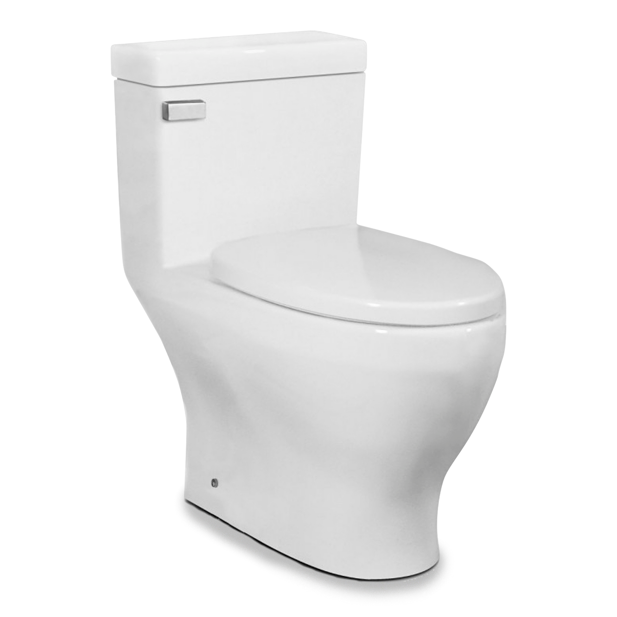 A transitional style one-piece toilet with Slow-Close seat.