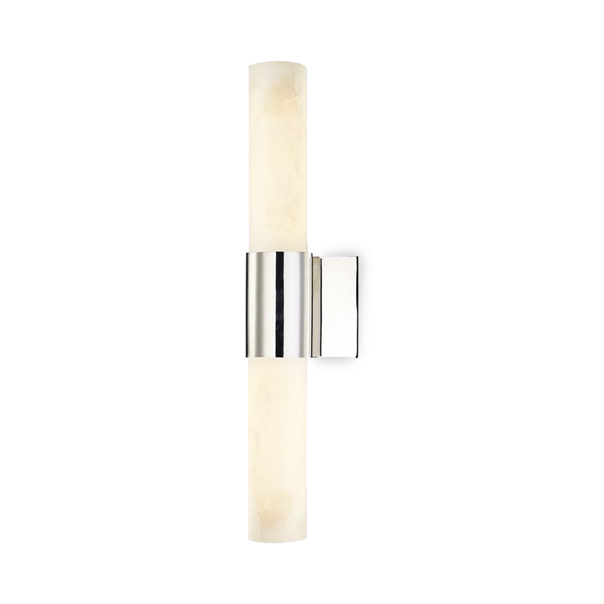 A modern classic, Barkley features two alabaster shades which create soft, warm ambient light, held in place by a chic metal tube finished in polished nickel.