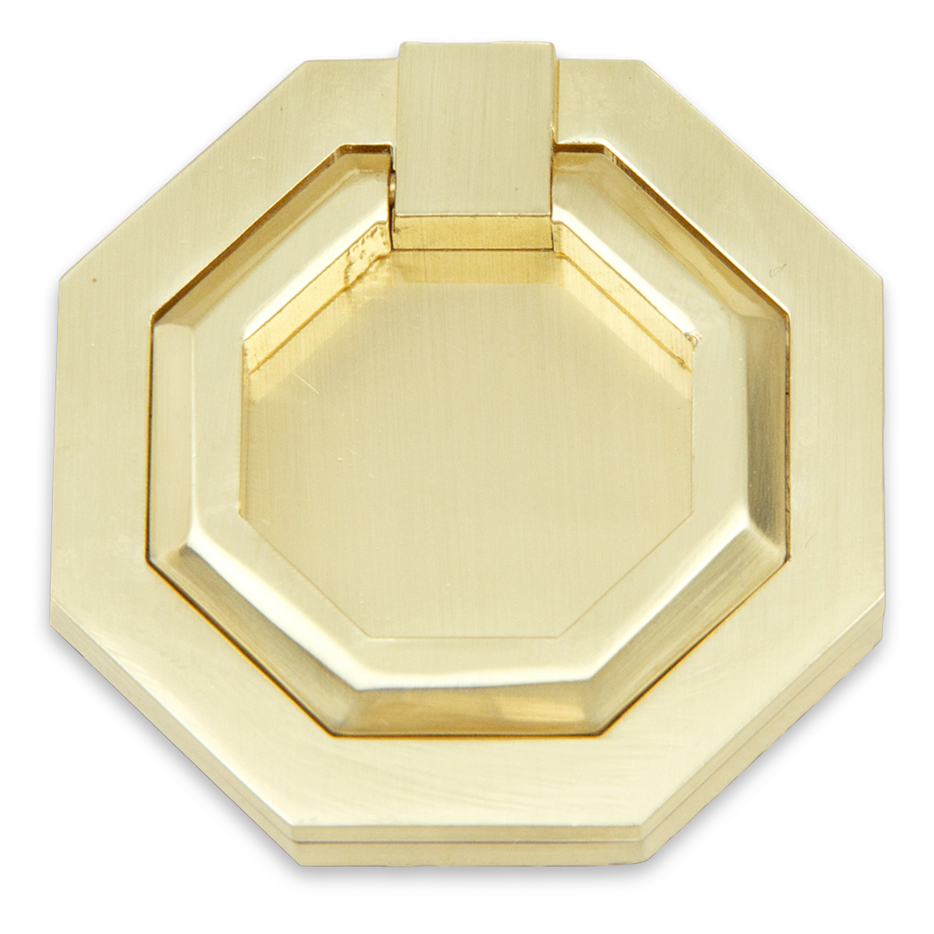 The Facet Ring Pull is an octagonal pull and references the simple details of the streamline modern style and gives a nod to nautical machinery.