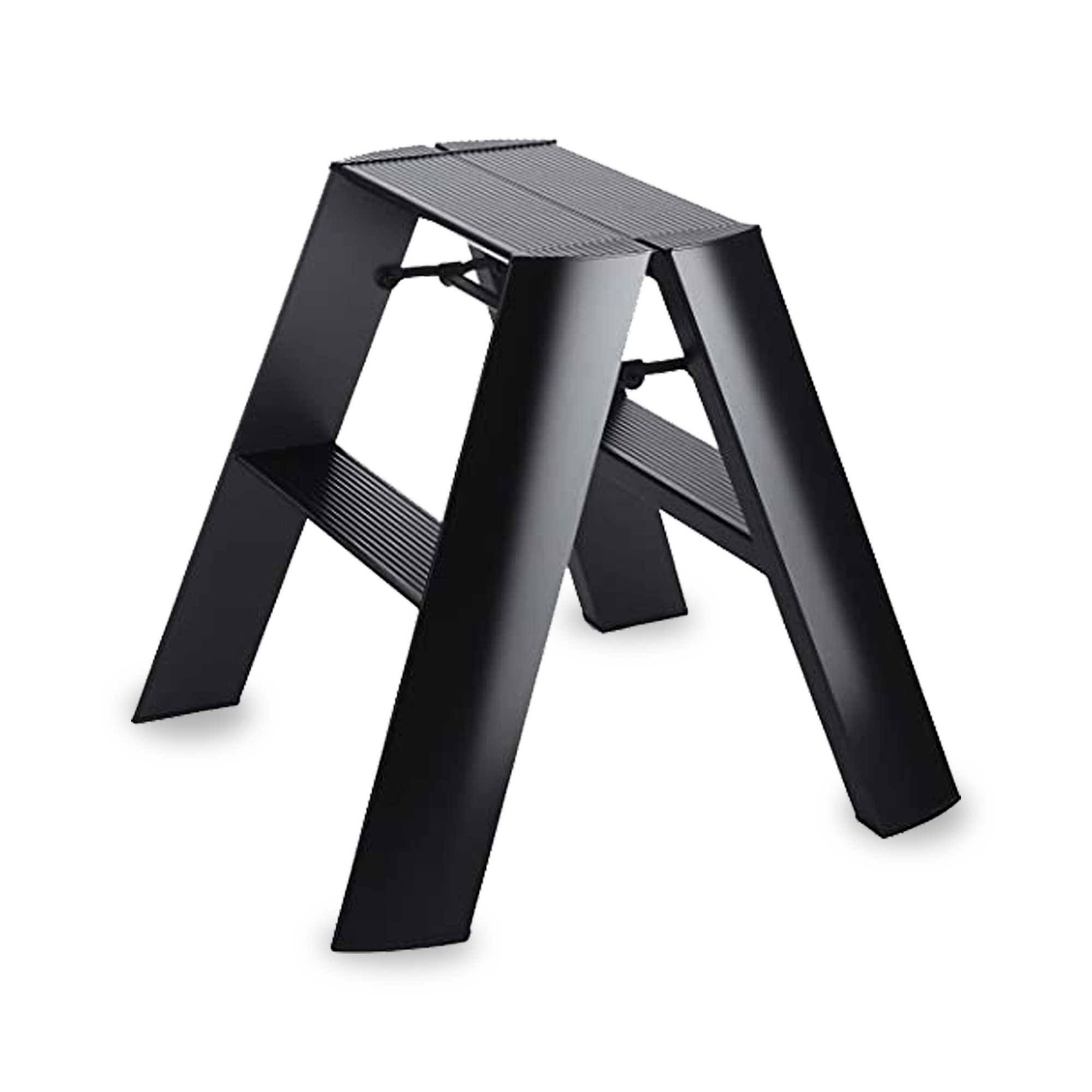 The 2 Step Ladder in black is incredibly slim when folded but features wide legs to reinforce stability and safety.