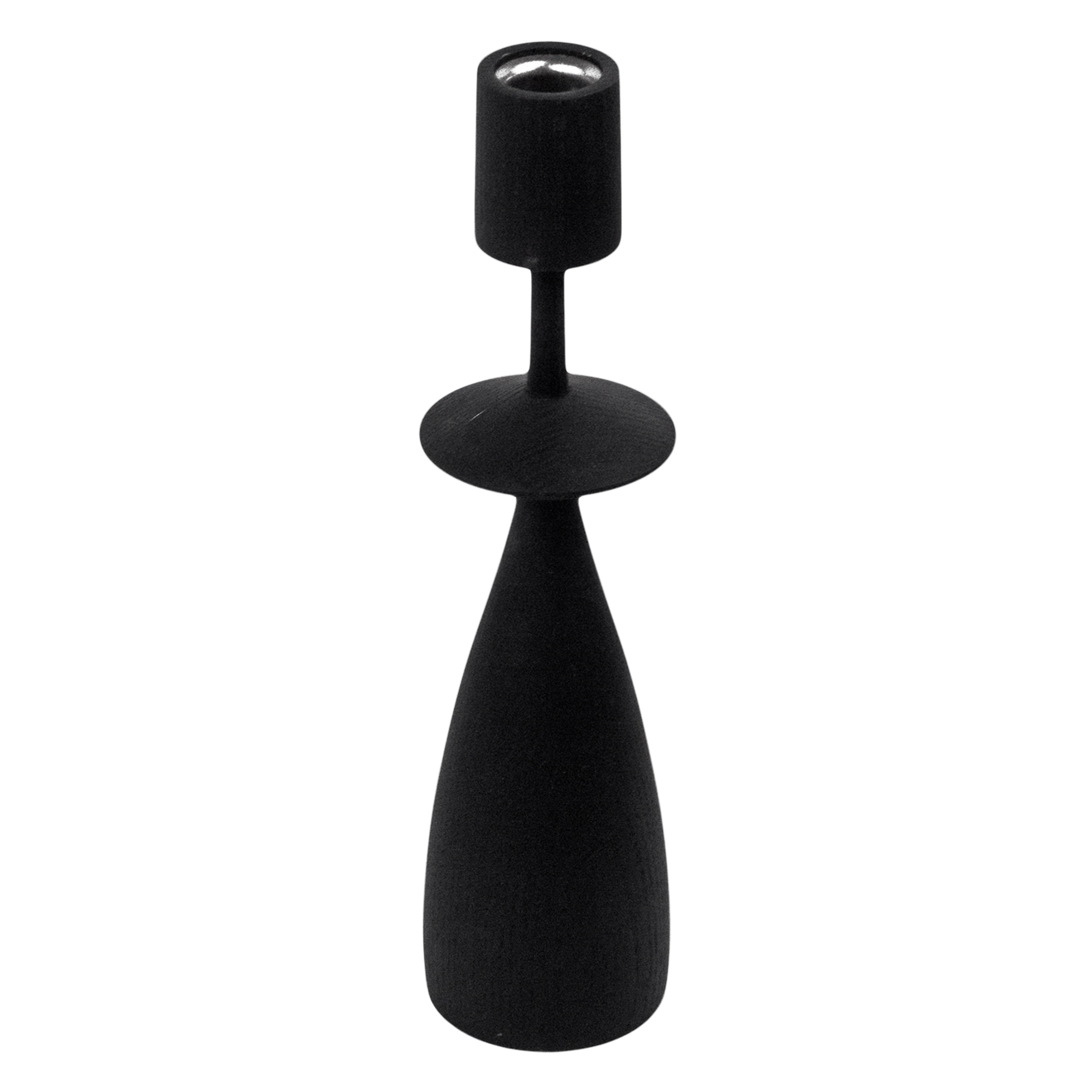 Crafted from ebonized ash wood, the Astrid candleholder features clean geometric lines that echo mid-century modern style.