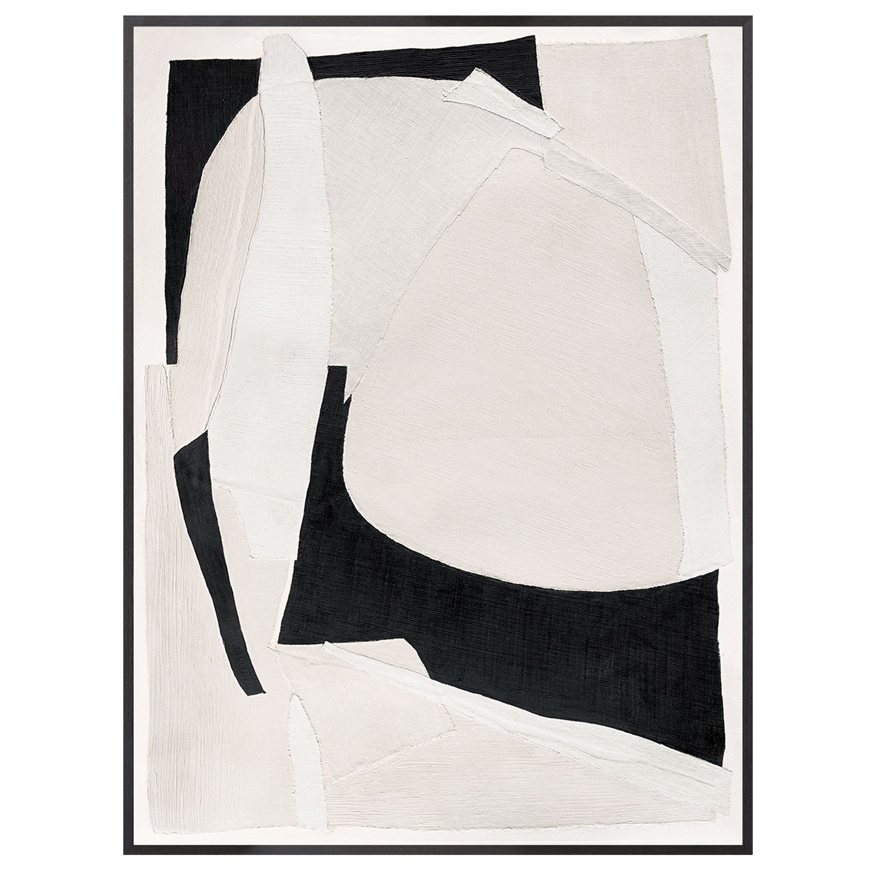 Textiles of black, cream, and ivory were layered carefully to create this impactful mid-century style image.