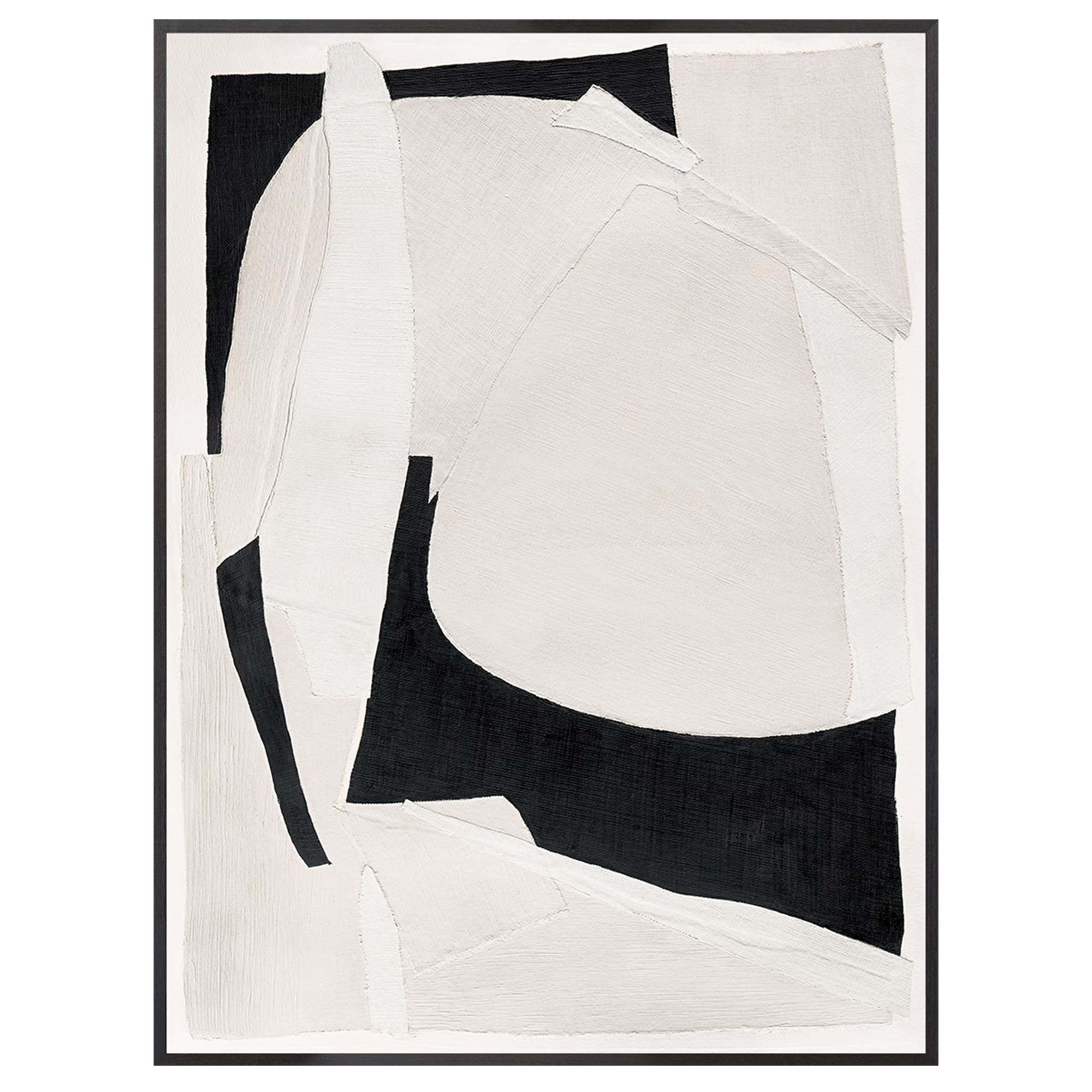 Textiles of black, cream, and ivory were layered carefully to create this impactful mid-century style image.