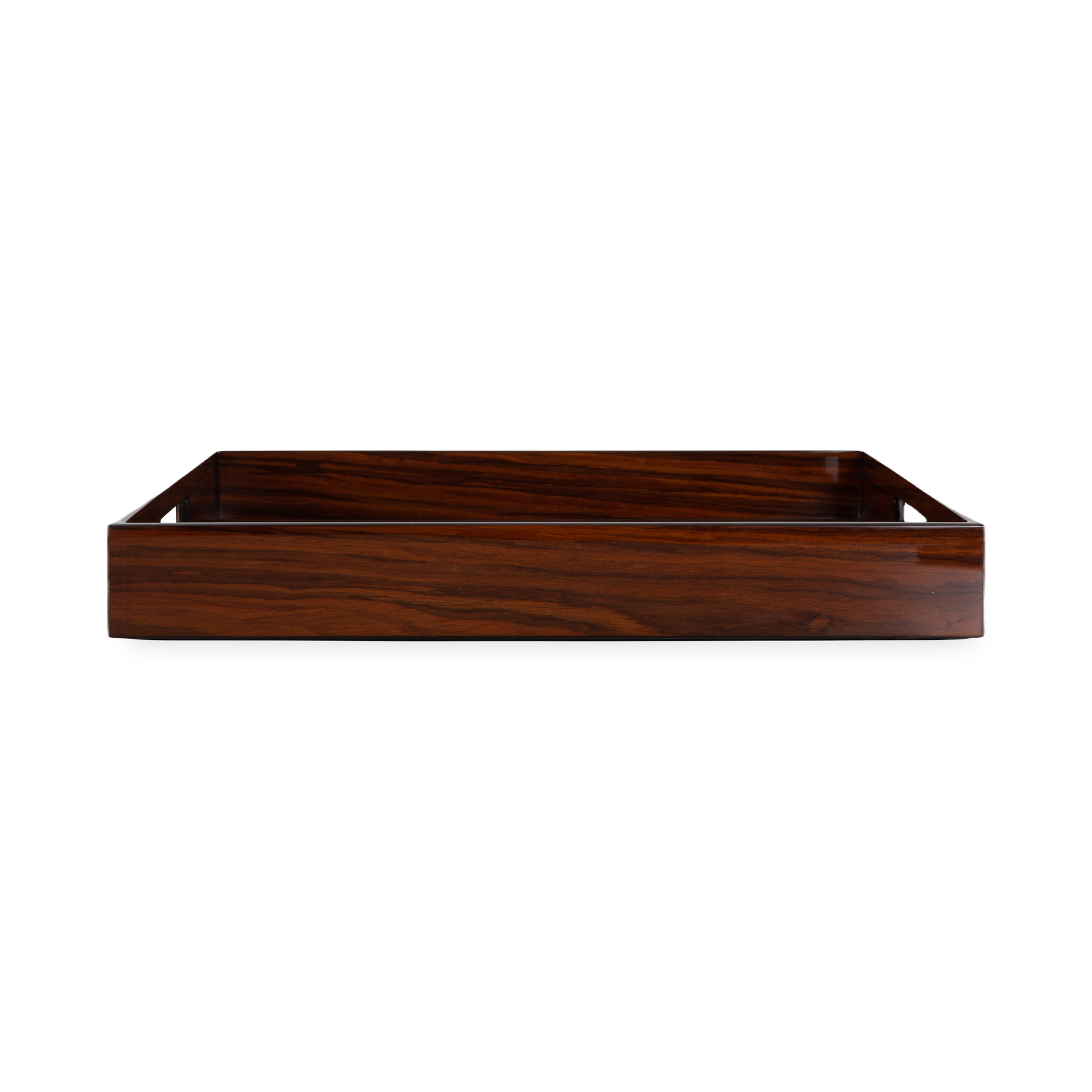 The Laquered Rosewood Tray uses hand-crafted lacquered wood that is produced by the traditional method of hand-pouring multiple layers of lacquer and hand-polishing each layer, res