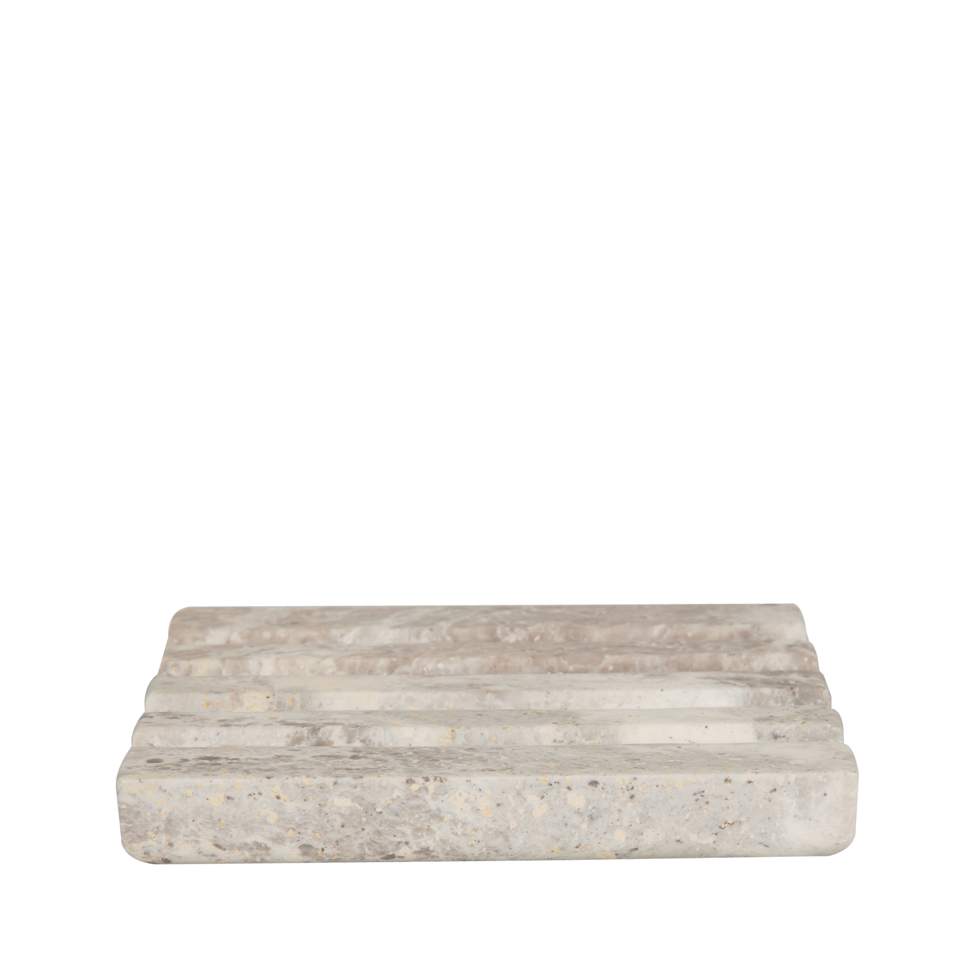A rectangular soap dish in natural stone.