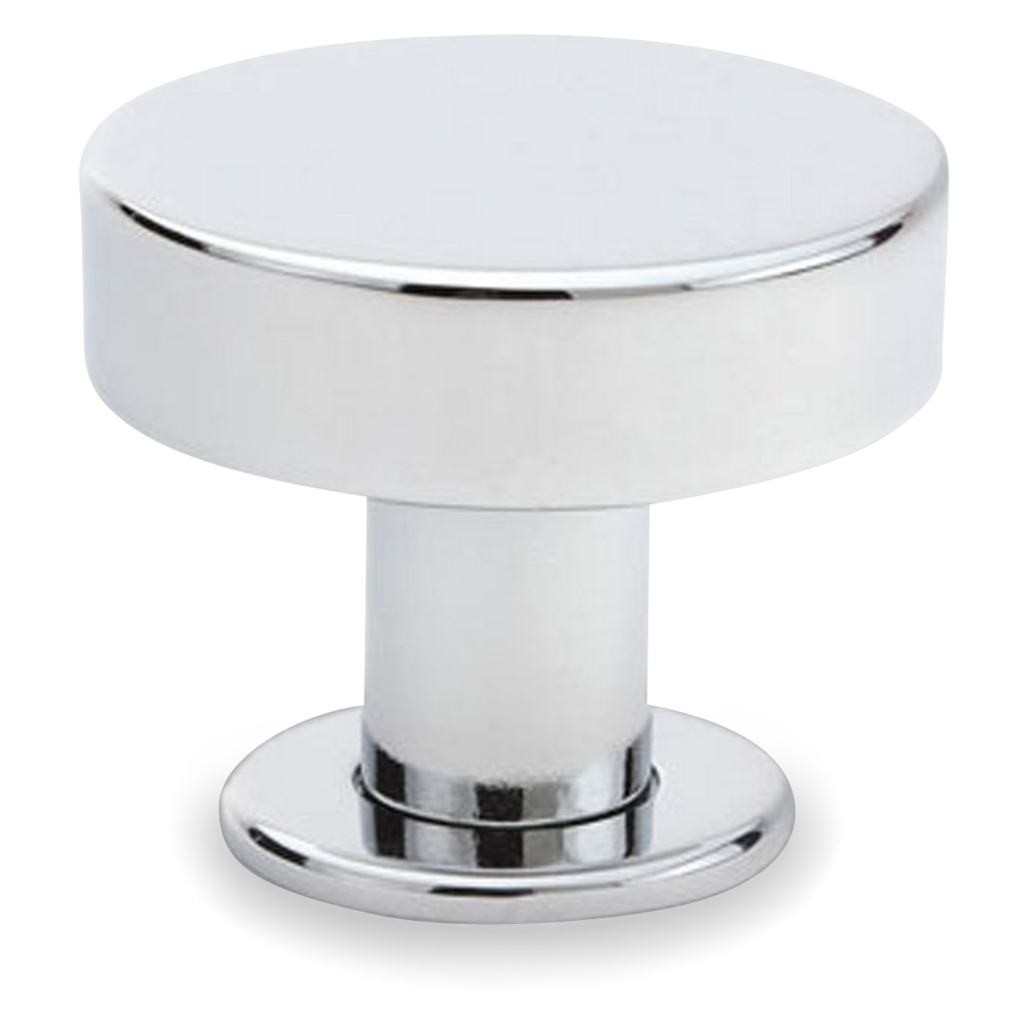 A sleek and contemporary round knob with a flat face.
