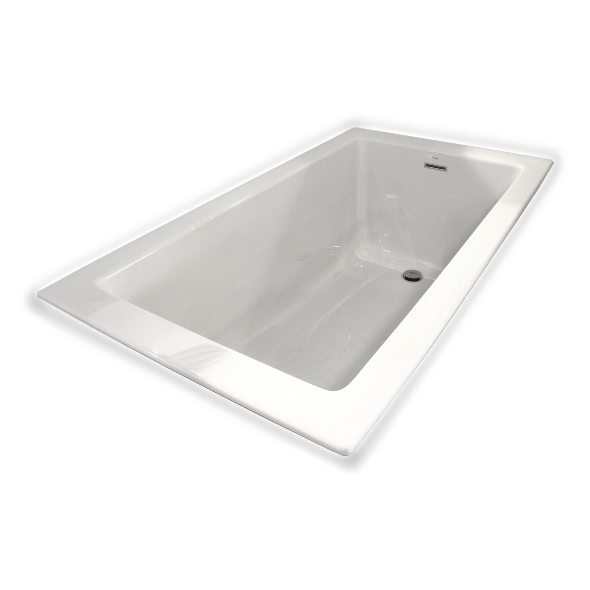 The Zone bathtub is clean and modern with a thin, flat deck and a gently sloping backrest.