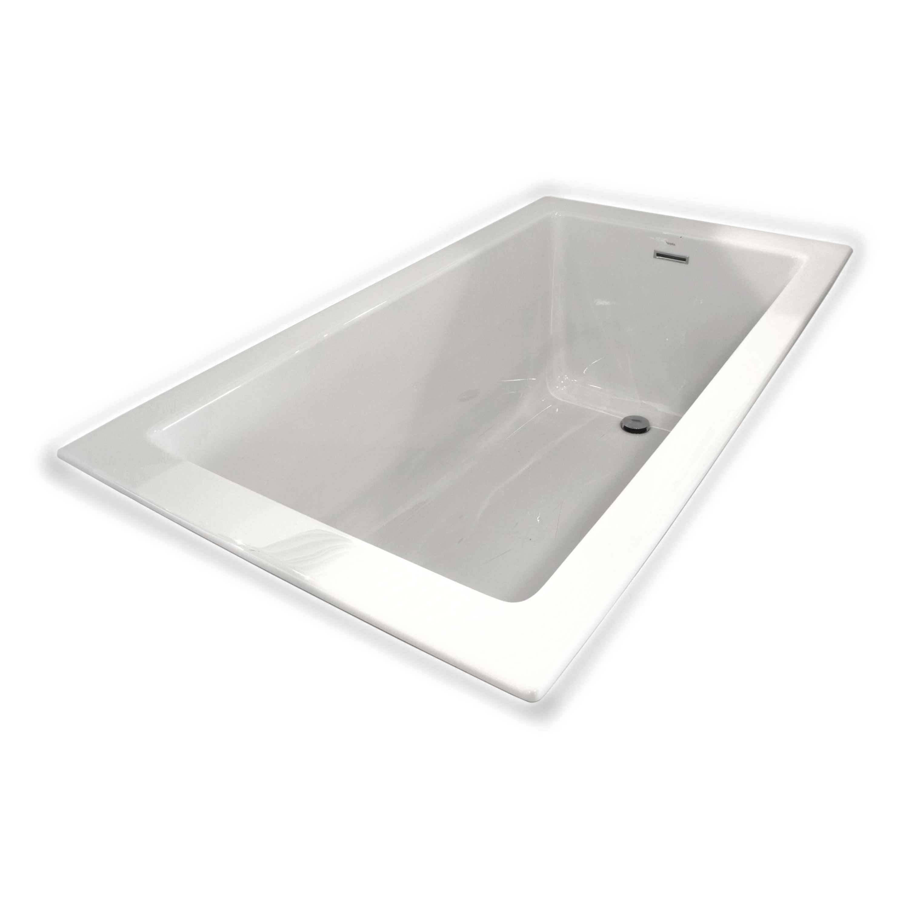 The Zone bathtub is clean and modern with a thin, flat deck and a gently sloping backrest.
