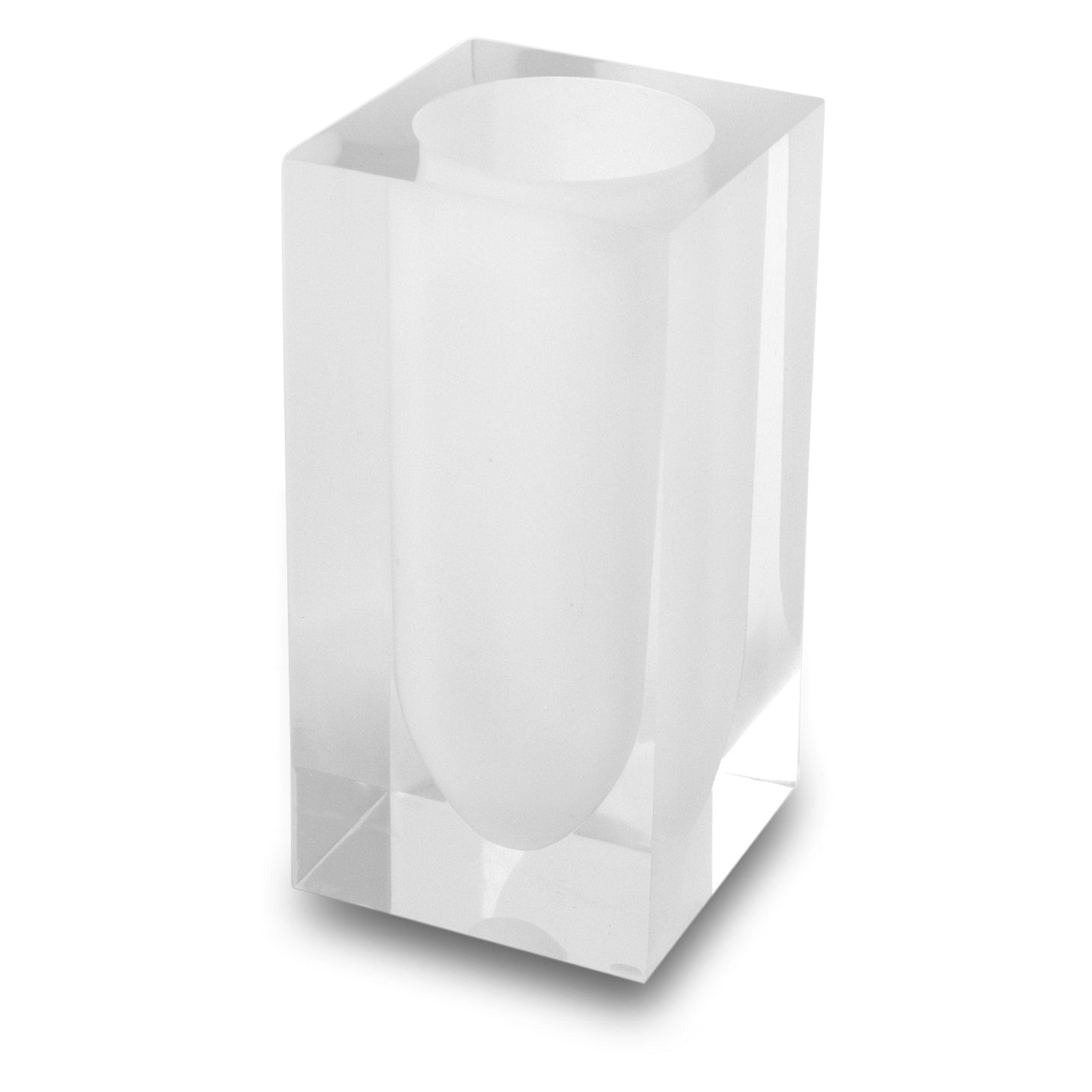 A thick, acrylic bathroom essential with a frosted lozenge interior.