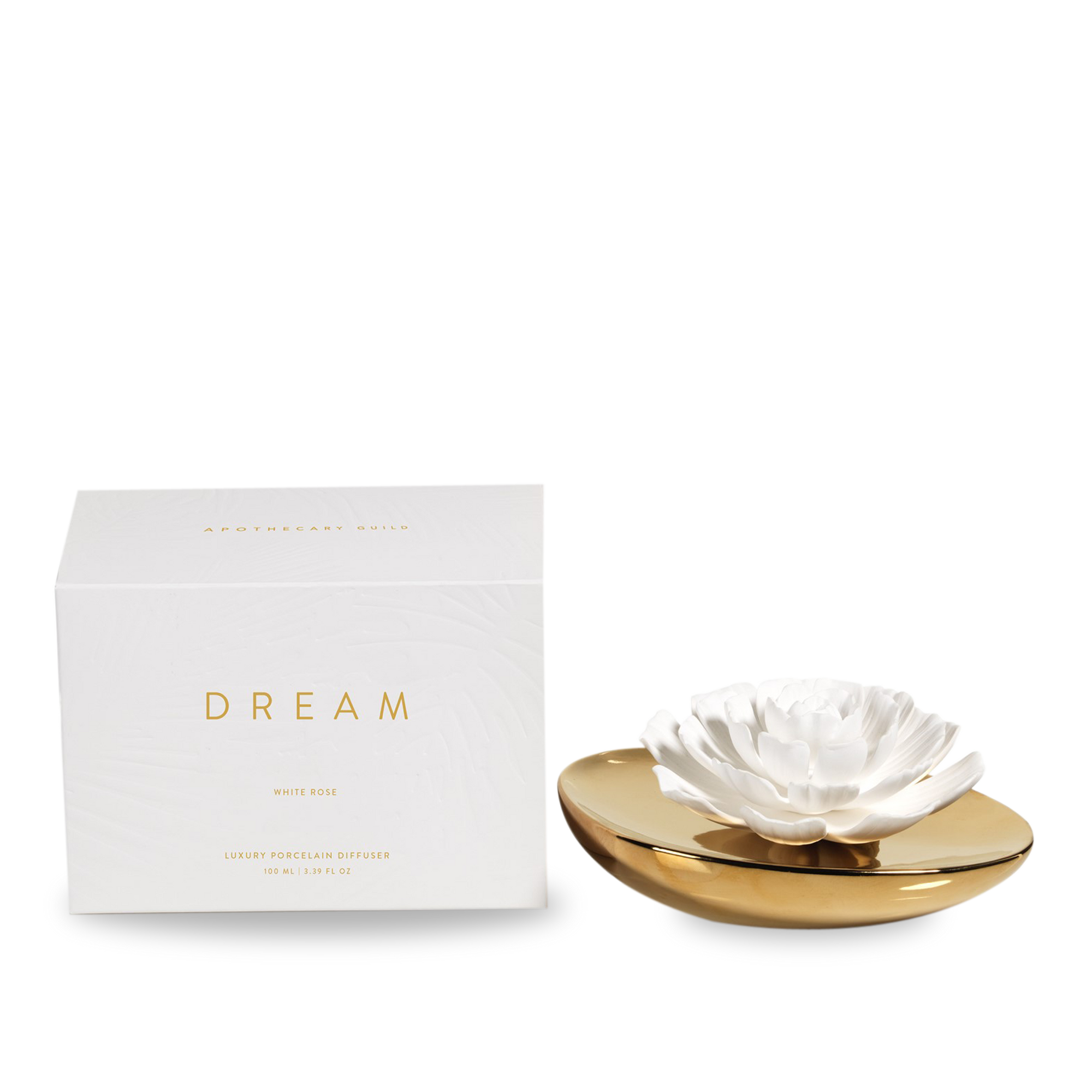 This elegant Dream diffuser allows a soft and subtle frangrance to waft through your room through its floral porcelain topper.