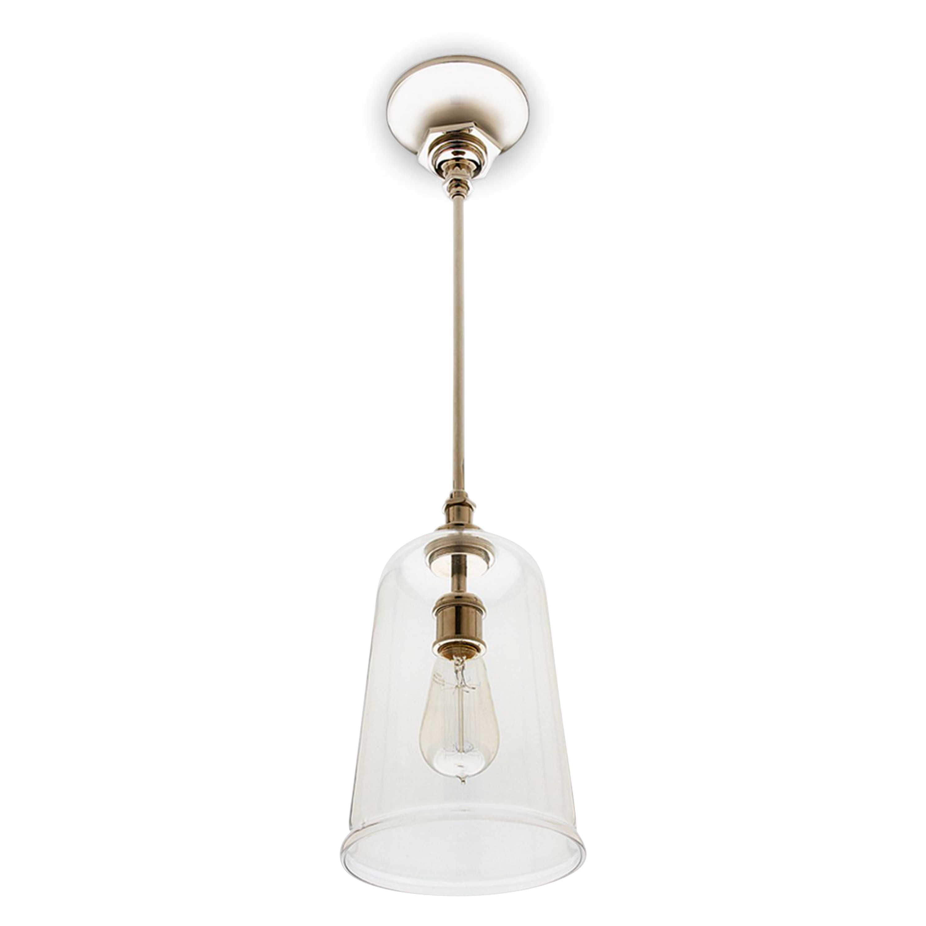 A modern pendant with a hand blown glass shade.