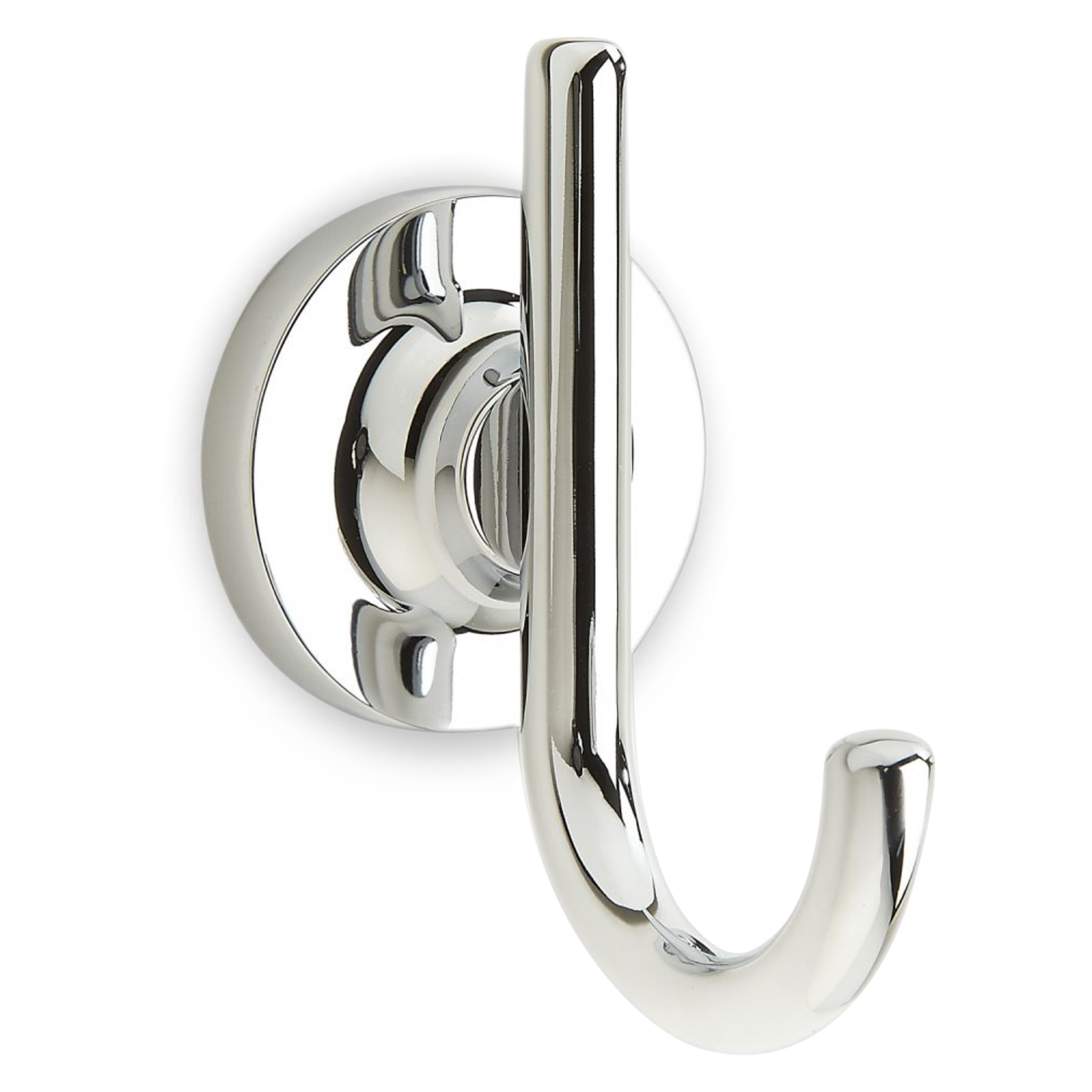 A magnificent, modern robe hook with a "J" shape and a sleek, circular base.