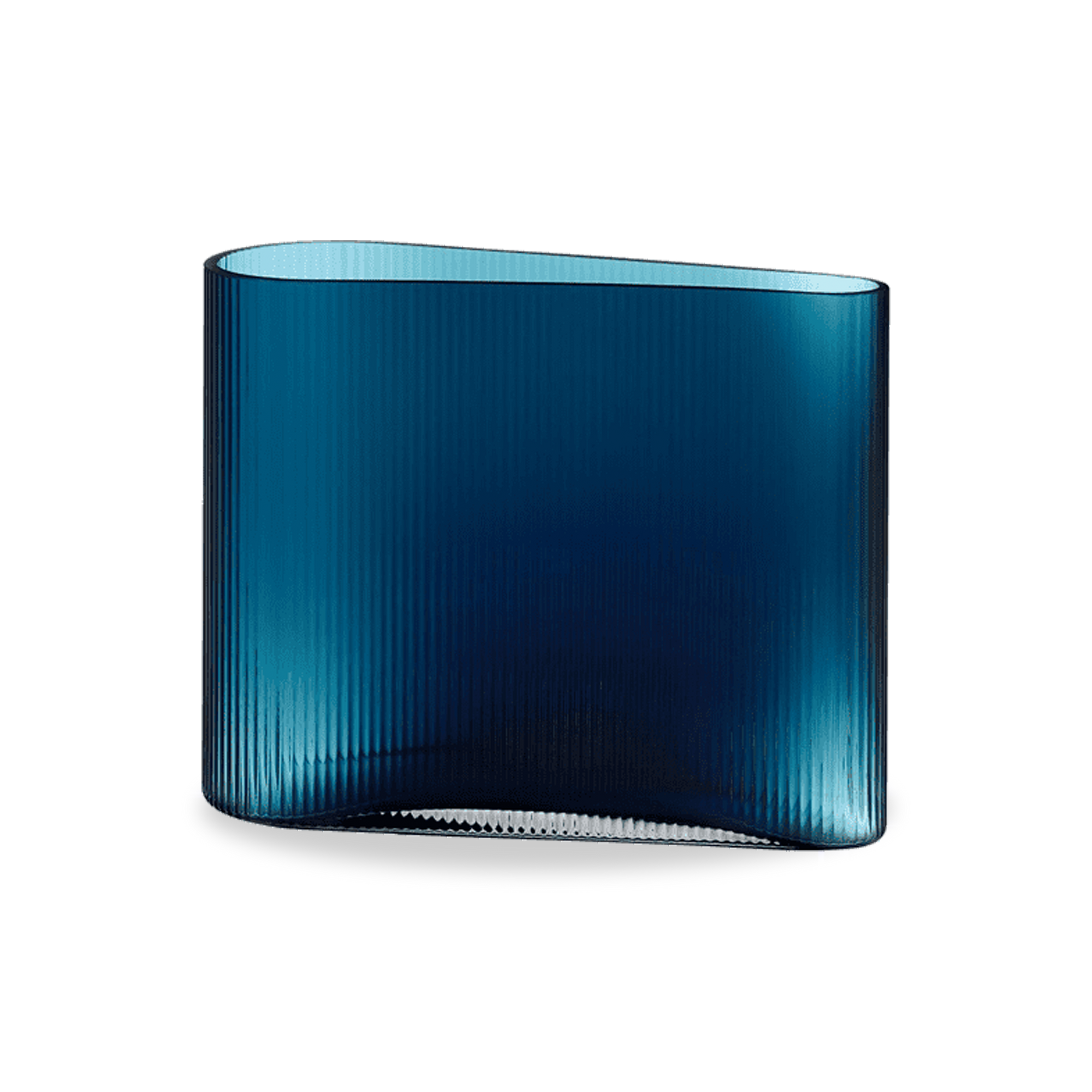 The Mist Vase in petroleum is made in an extraordinary clear yet corrugated glass.
