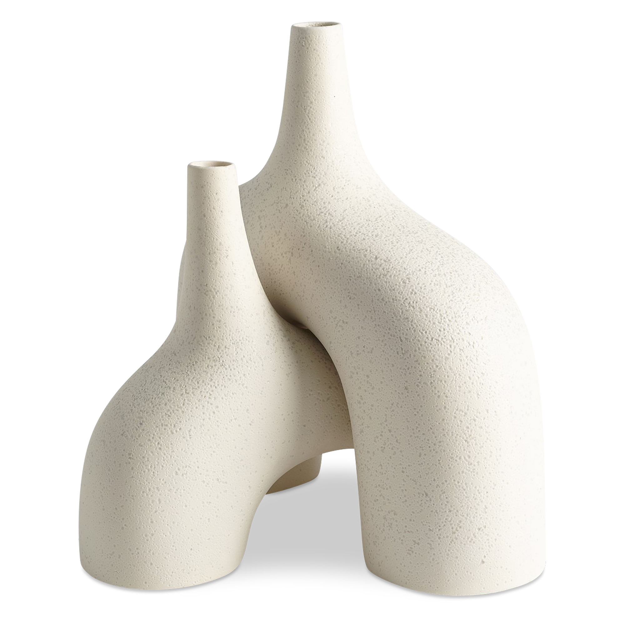 Reminiscent of the 1960's lava glaze ceramics, the Stretch Vases in cream are slip cast vessels that nest/straddle each other.