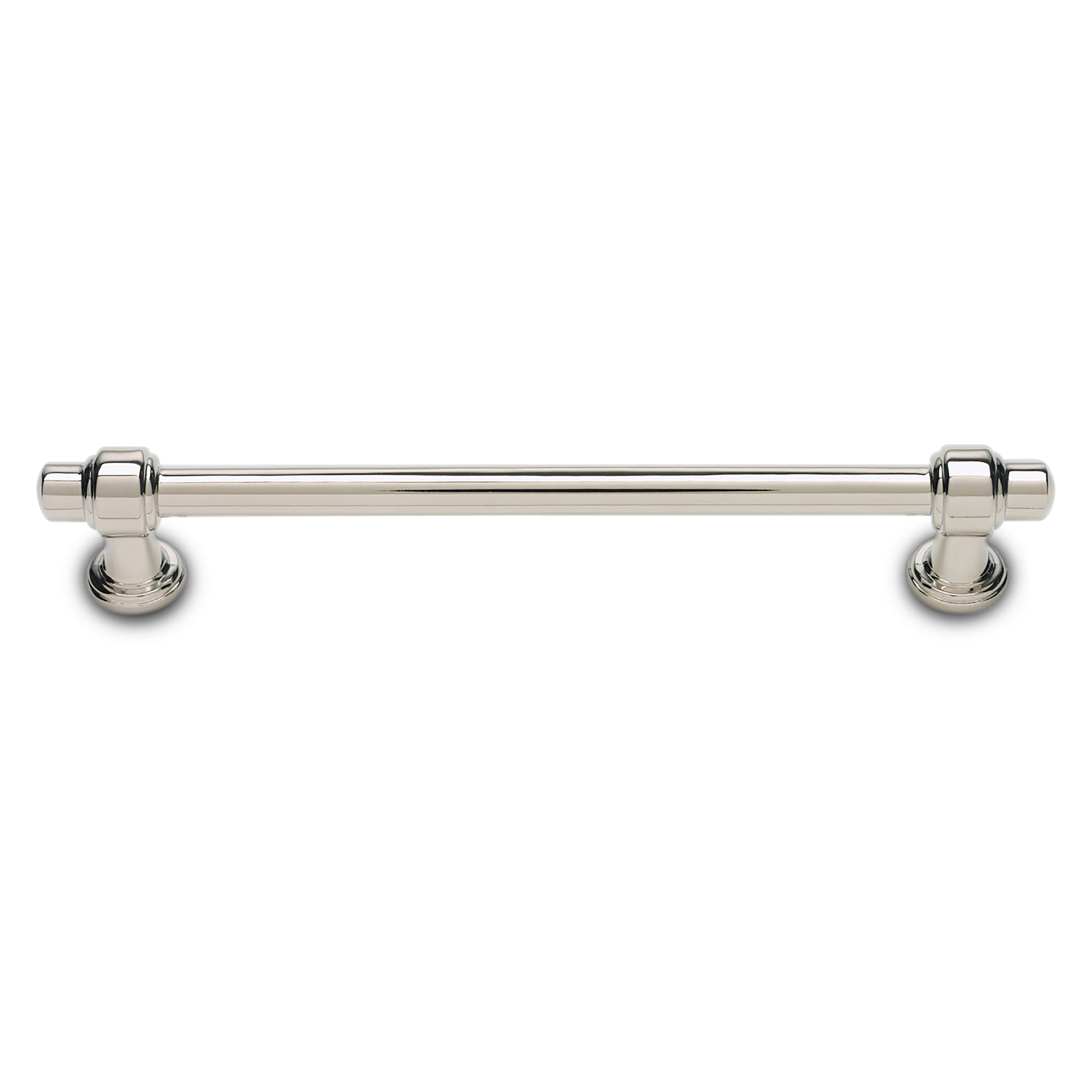 A contemporary pull with edged bar and handle details.